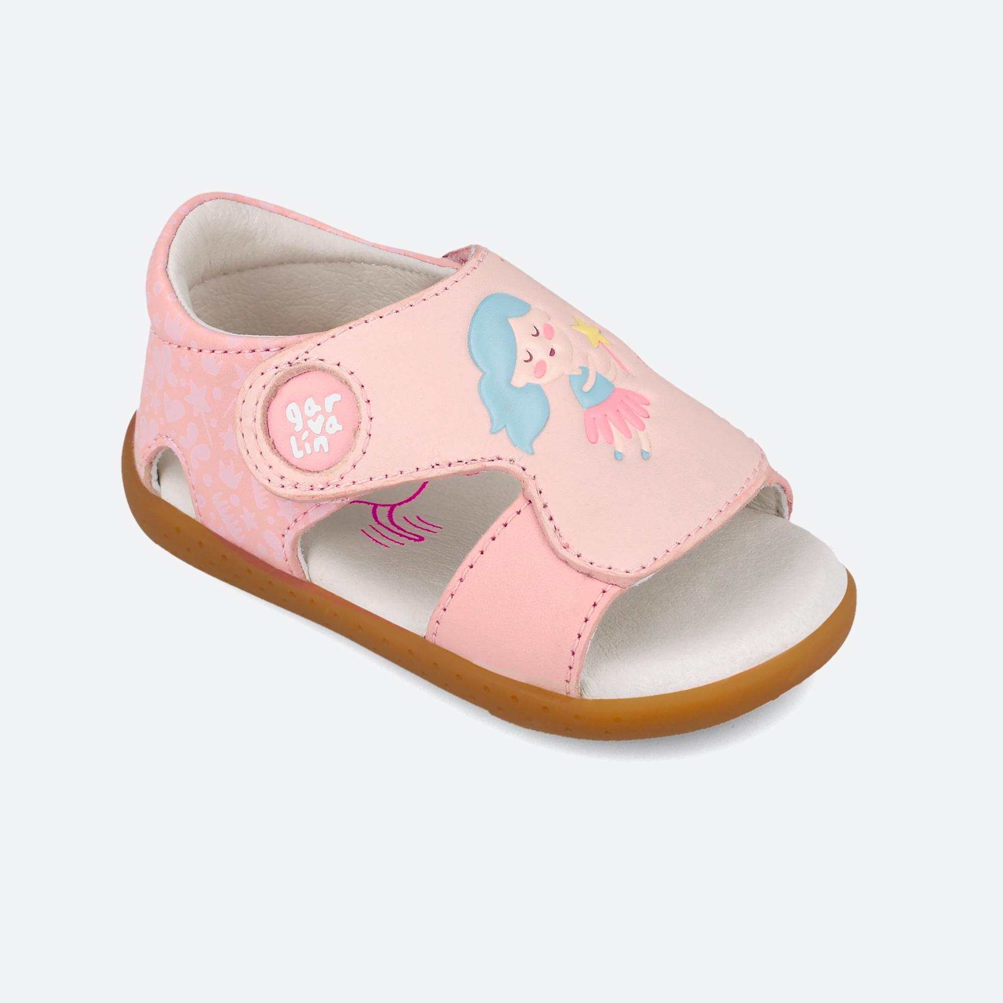 Sandalias Barefoot Bebé Garvalín 262328A Rosas Cierre Adherente 4/7