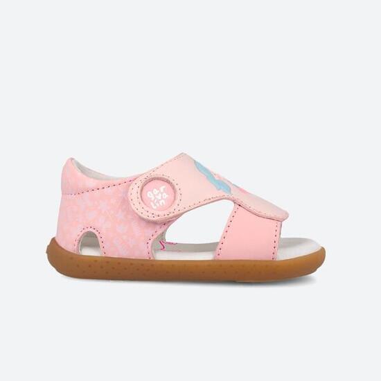 Sandalias Barefoot Bebé Garvalín 262328A Rosas Cierre Adherente