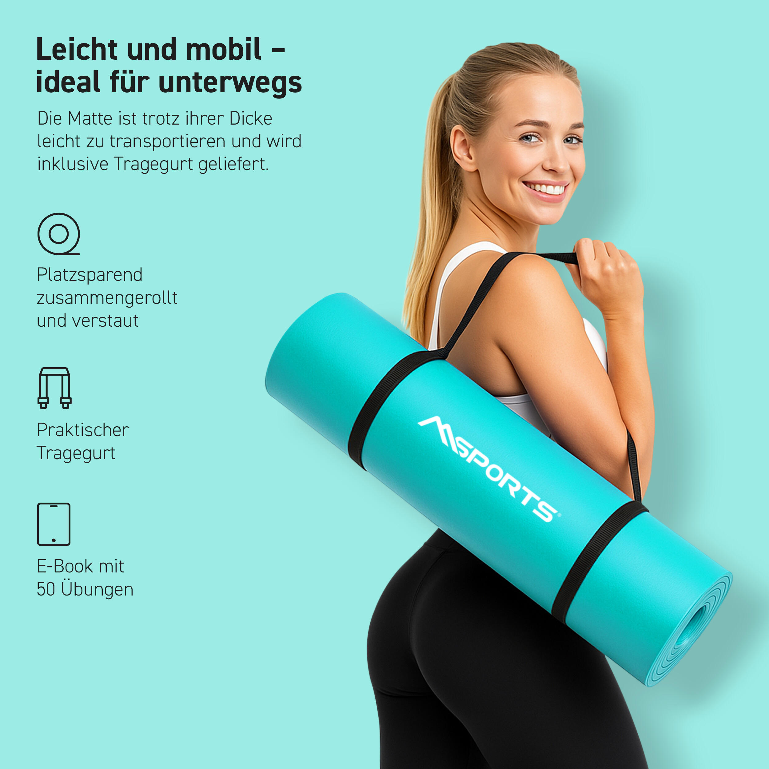 Gymnastikmatte Premium inkl. Gurt + Poster + Workout App / Hautfreundlich 3/8