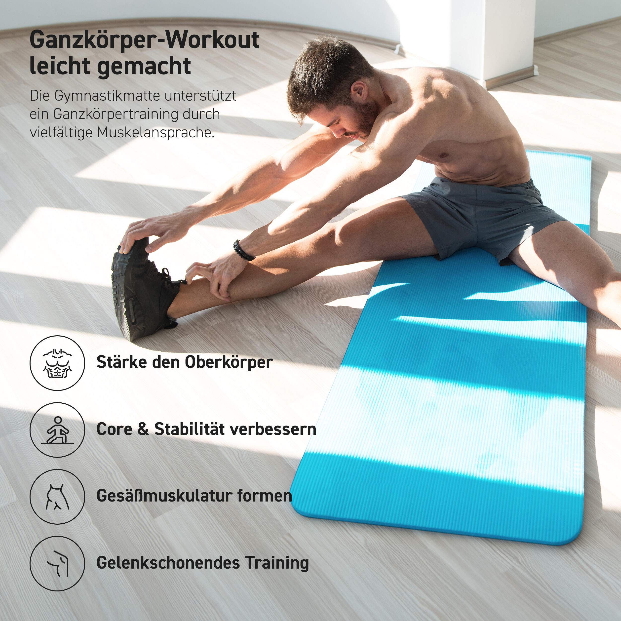 Gymnastikmatte Premium inkl. Gurt + Poster + Workout App / Hautfreundlich 6/8