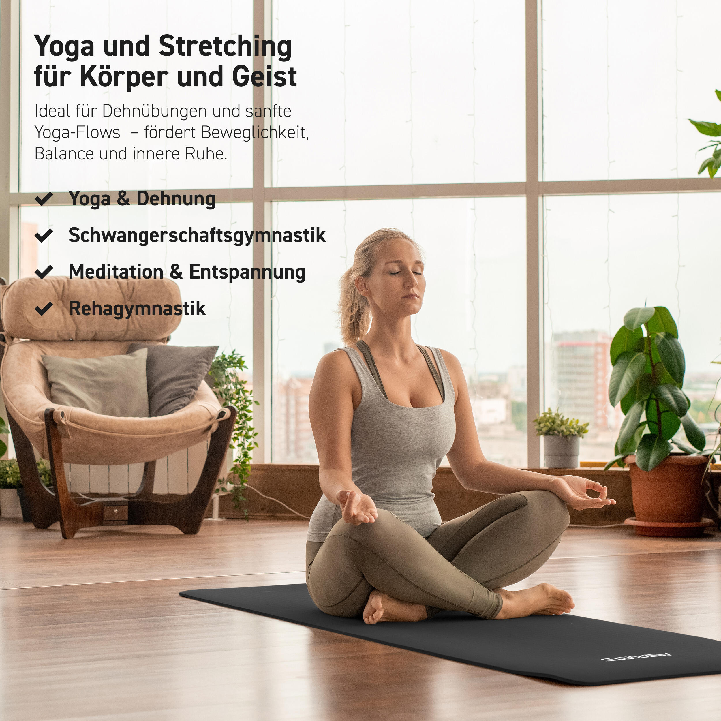 Gymnastikmatte Premium inkl. Gurt + Poster + Workout App / Hautfreundlich 7/8