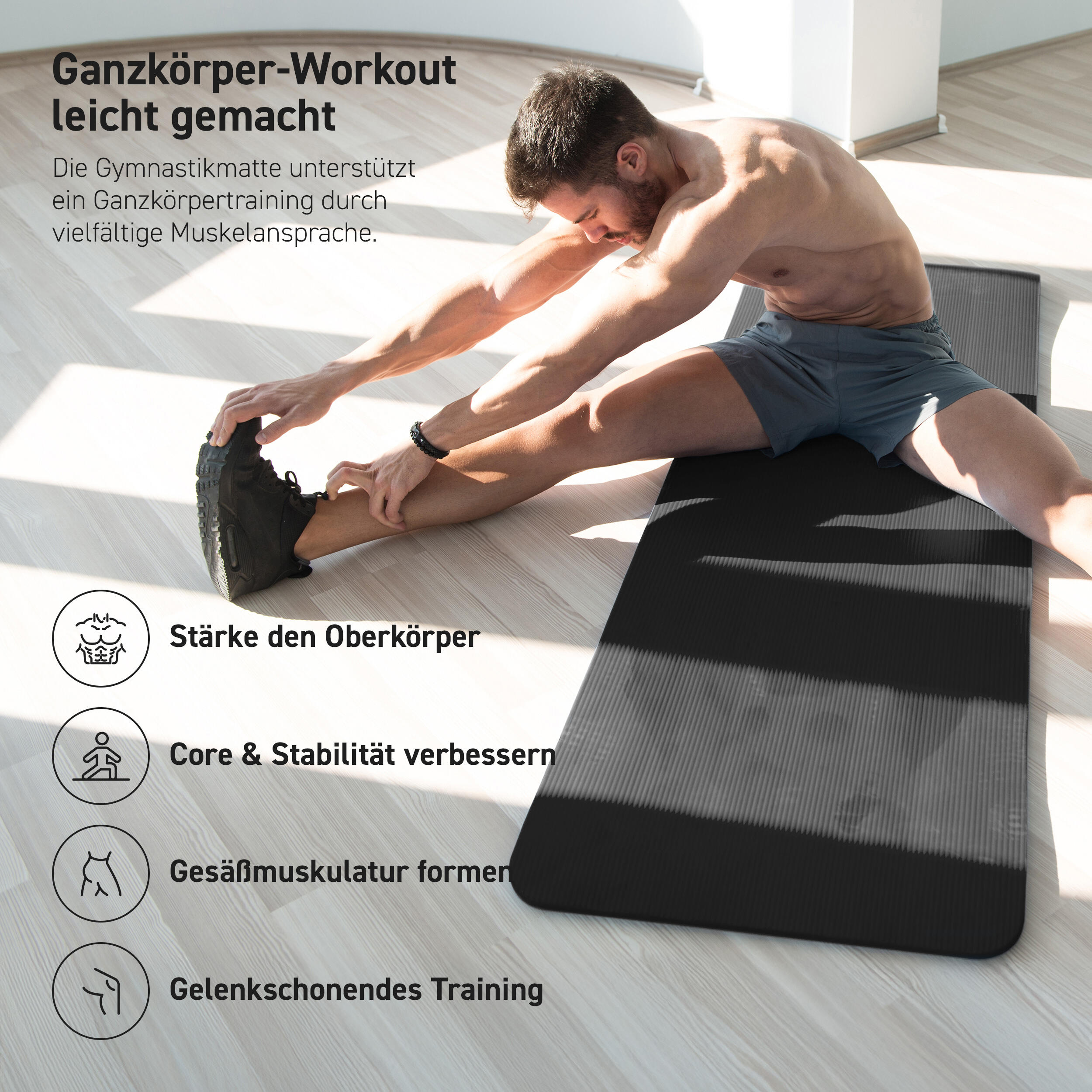 Gymnastikmatte Premium inkl. Gurt + Poster + Workout App / Hautfreundlich 6/8