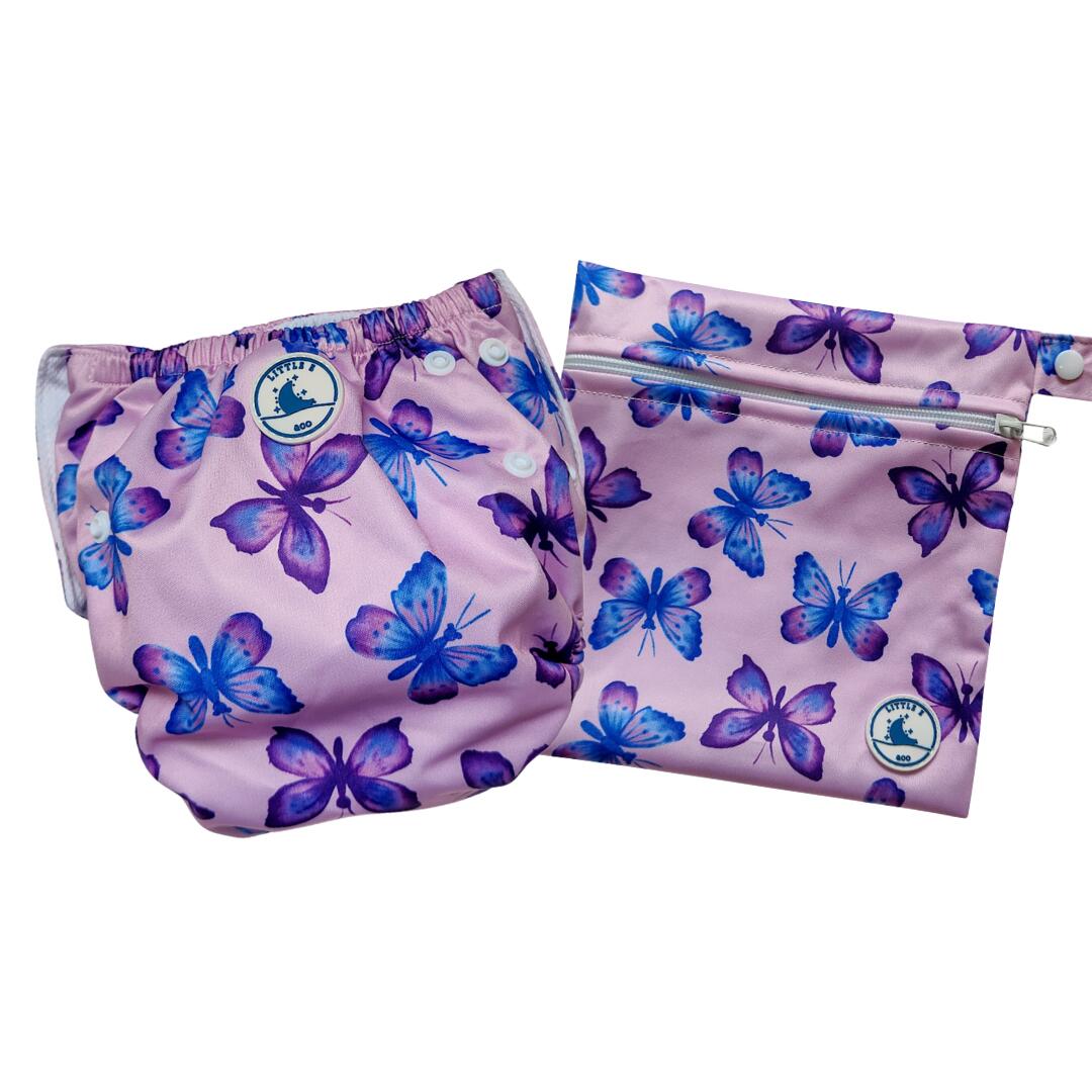Little E & Co Reusable Swim Nappy & Mini Wet Bag Combo - Butterflies