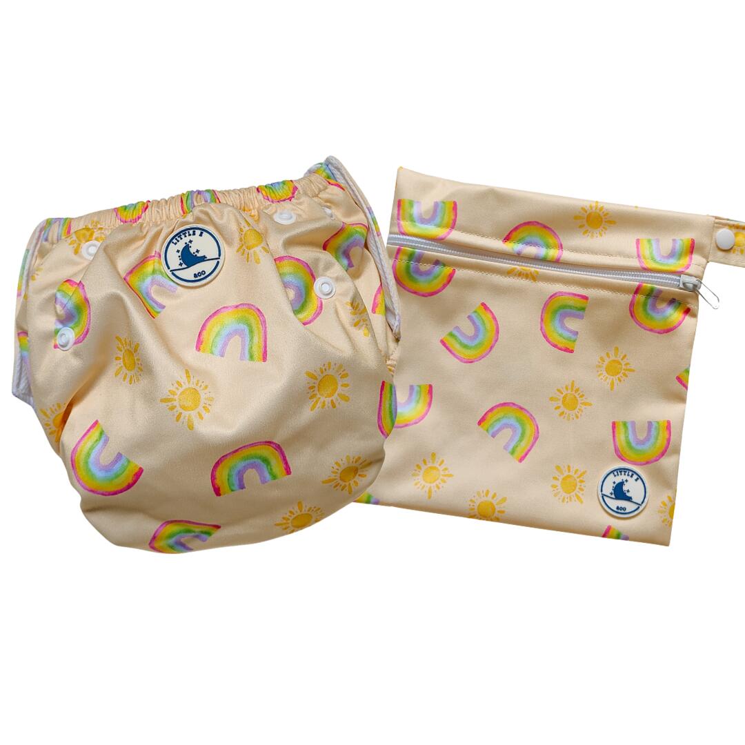 Little E & Co Reusable Swim Nappy & Mini Wet Bag Combo - Rainbows
