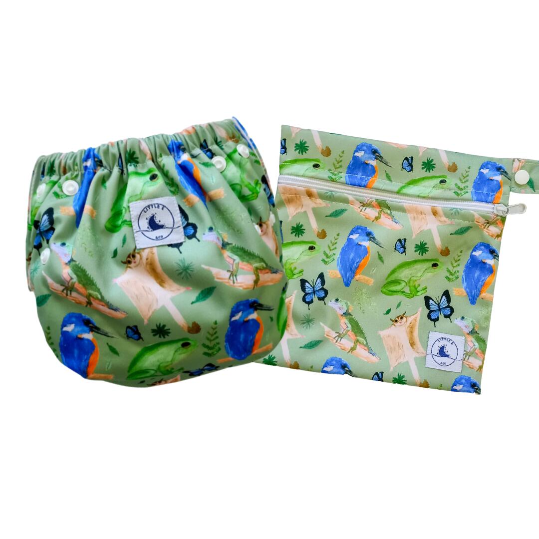 Little E and Co Reusable Swim Nappy & Mini Wet Bag Combo - Forest
