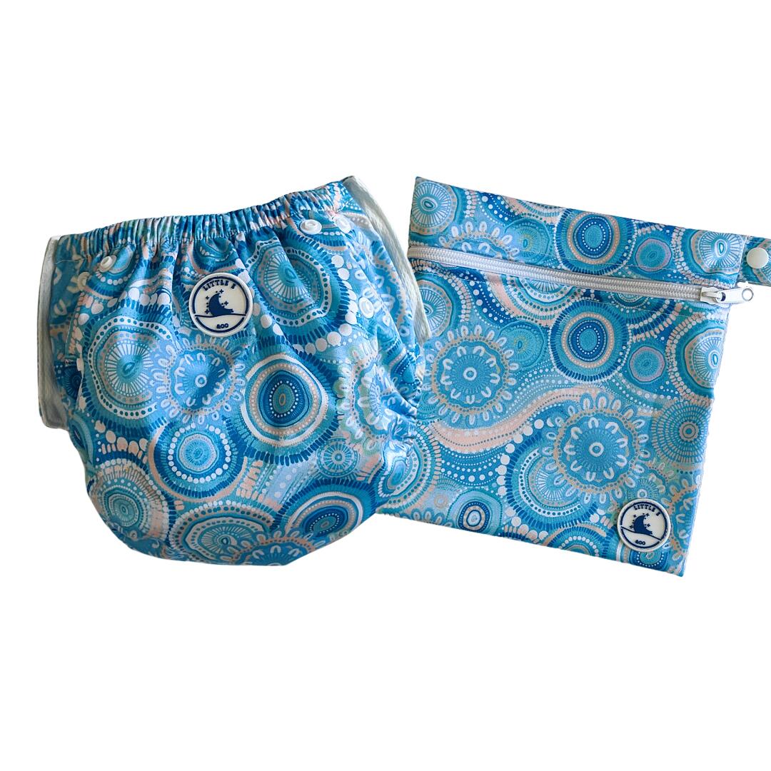 Little E and Co Reusable Swim Nappy & Mini Wet Bag Combo - Home to the Ocean