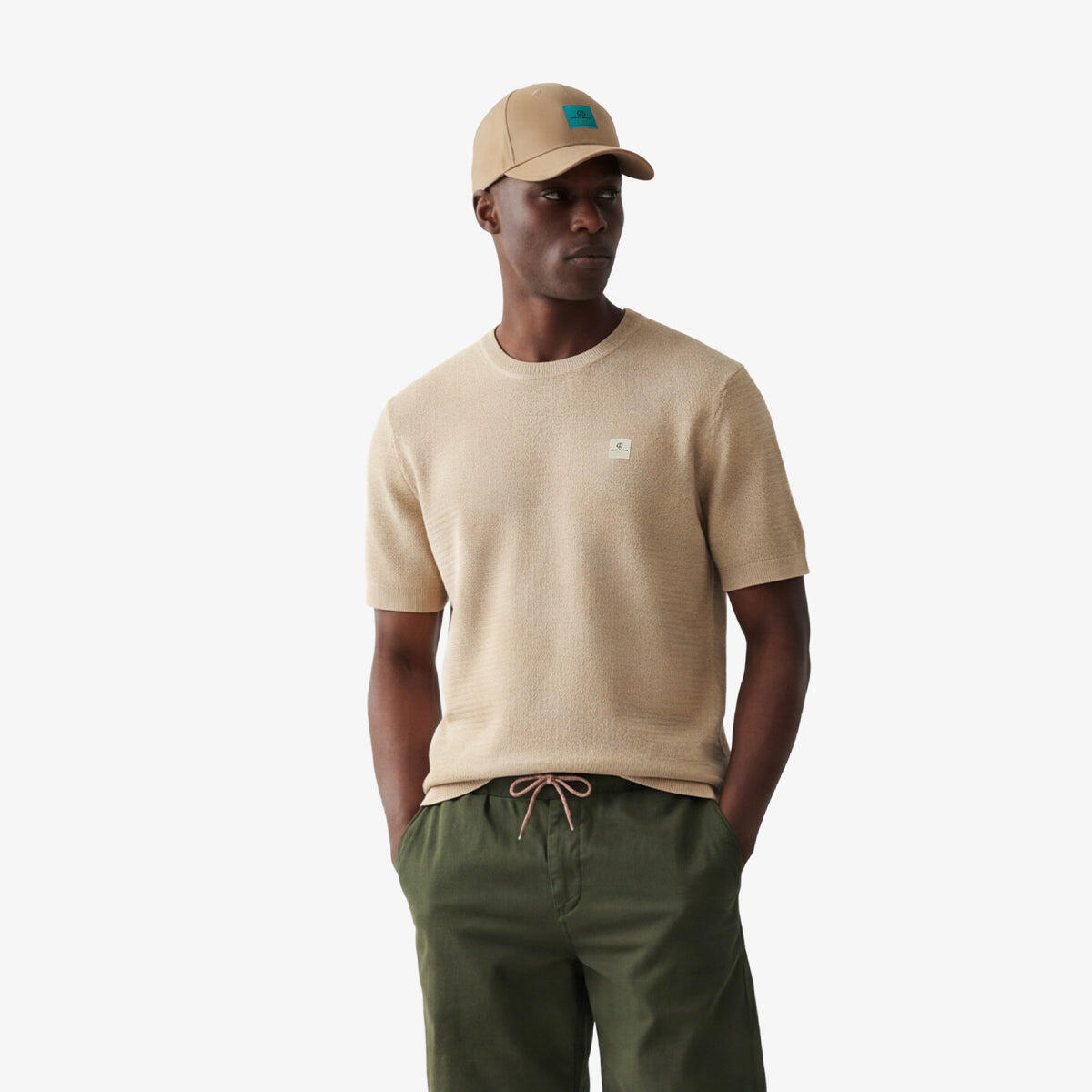 Maglione a maniche corte con collo rotondo in cotone beige avena Milazzo 2/7