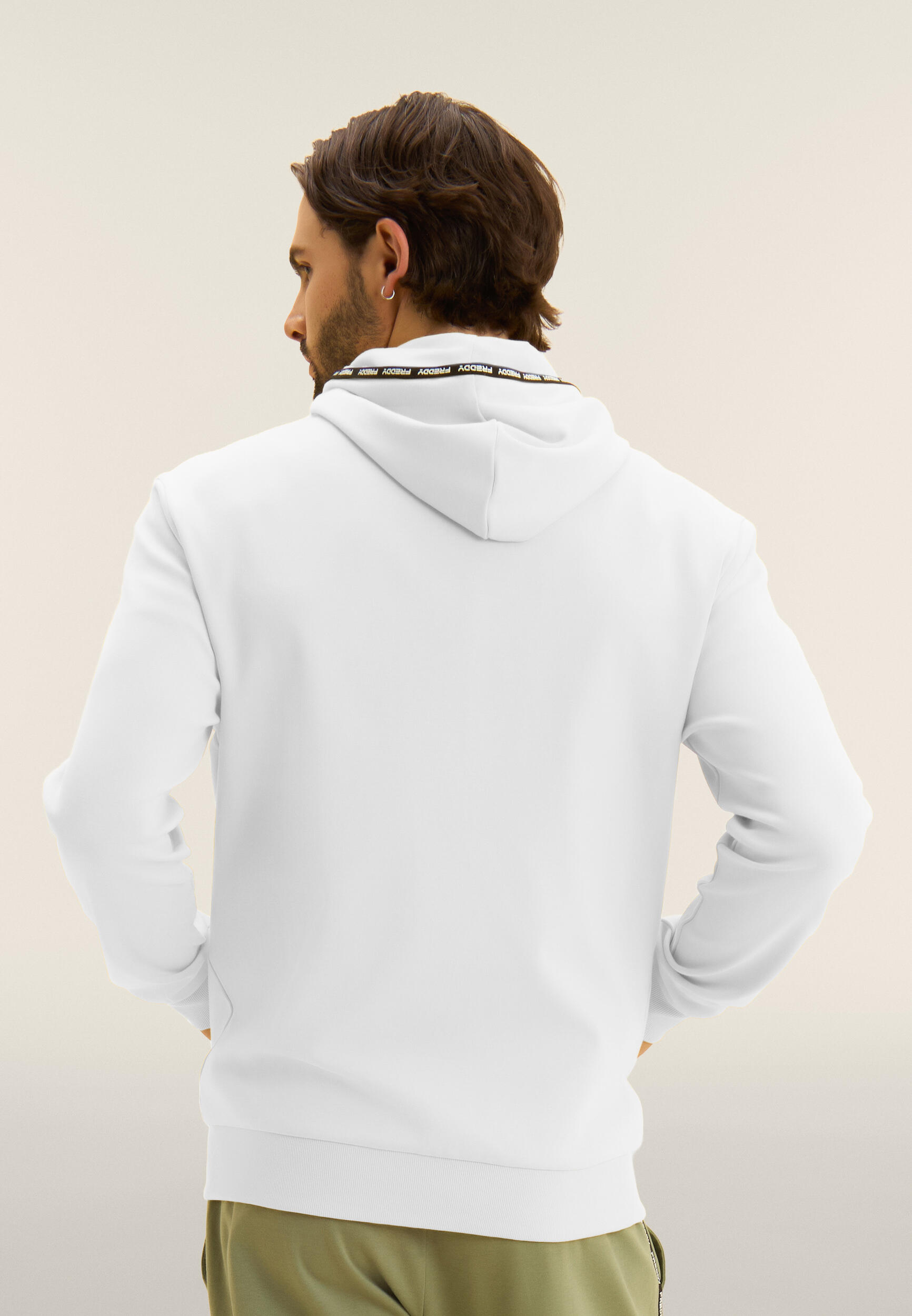 Felpa con cappuccio e zip in cotone interlock 3/4