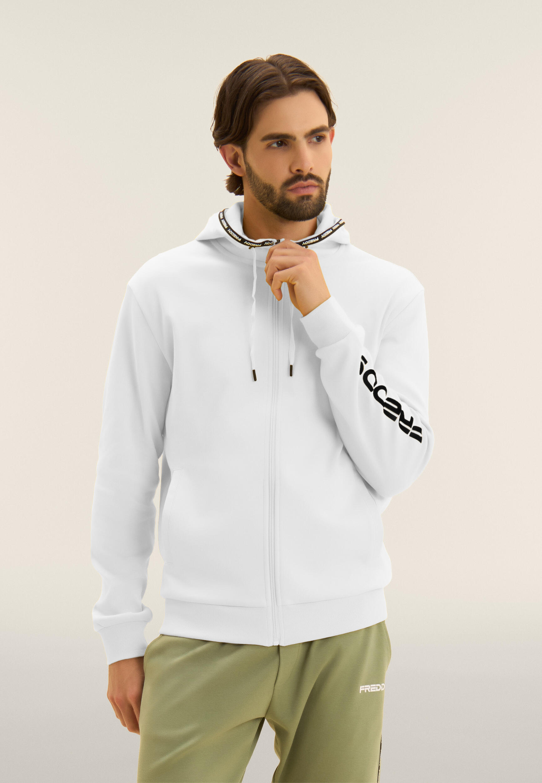 Felpa con cappuccio e zip in cotone interlock 2/4