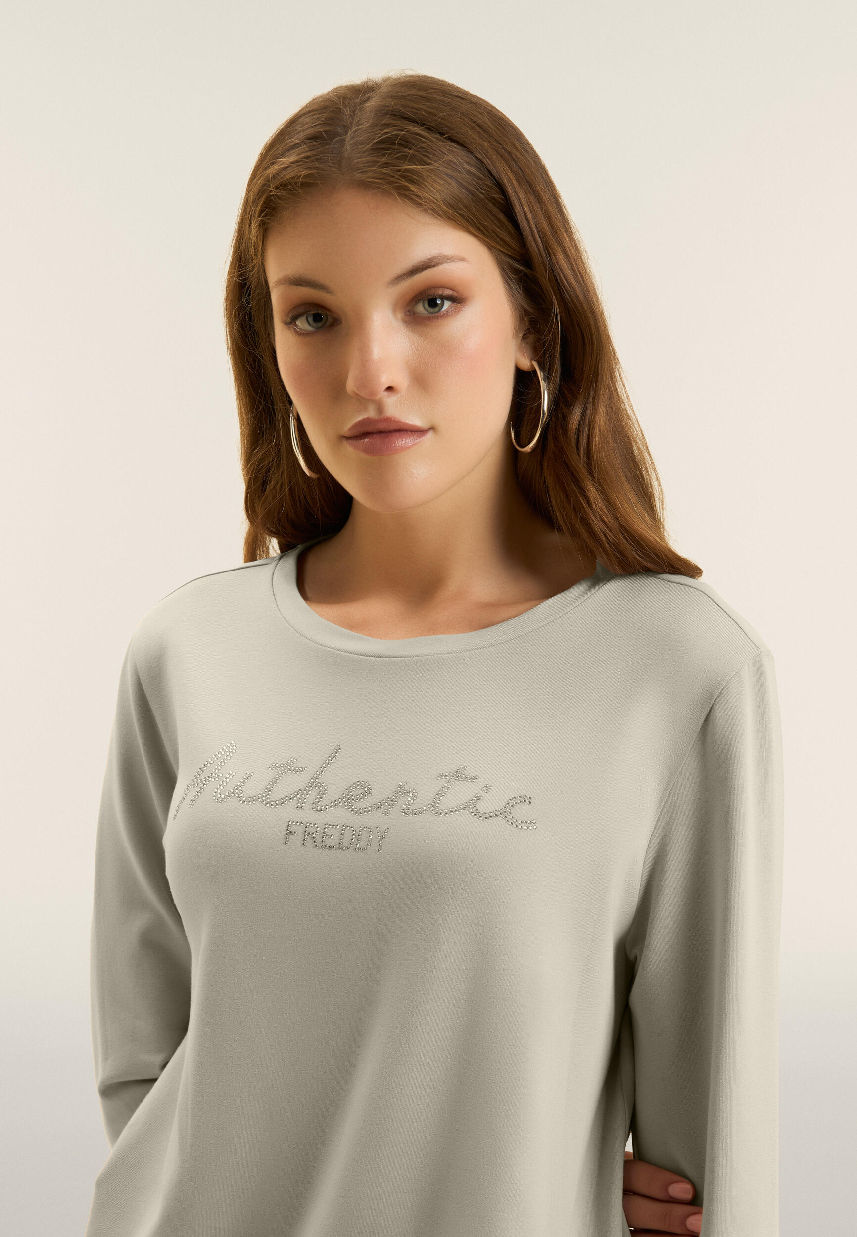Felpa comfort fit con strass "Authentic" 4/4