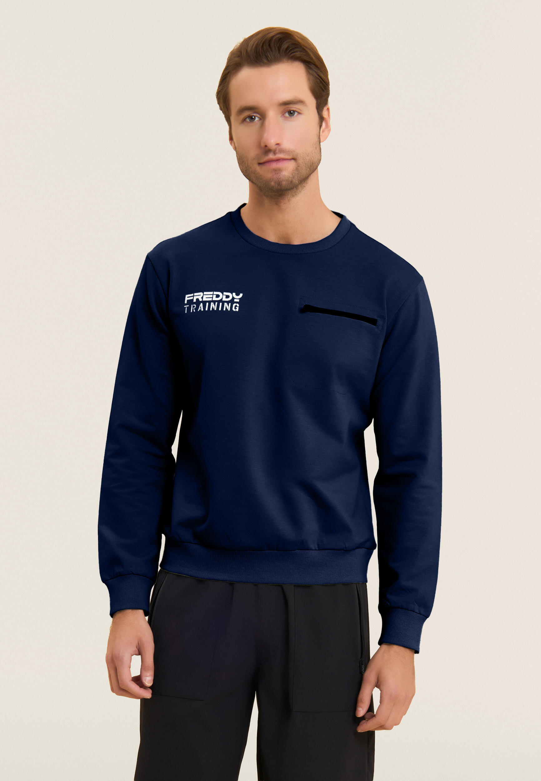 Felpa girocollo in baby french terry con taschino zip 2/4