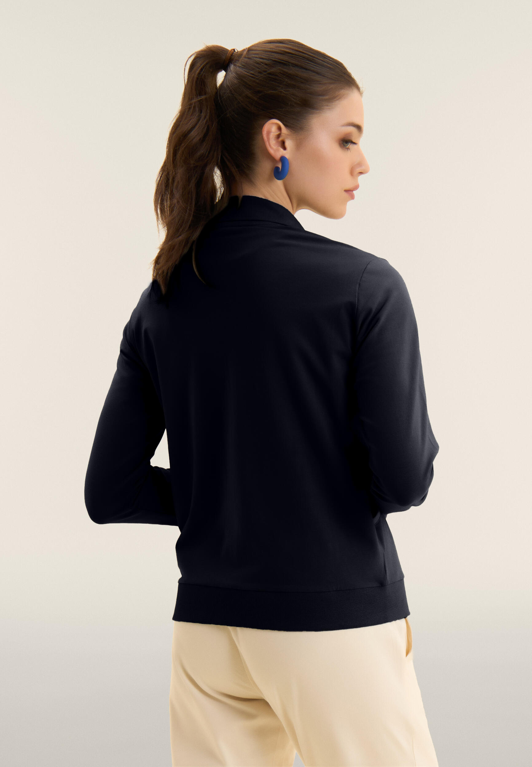 Felpa con Zip e Collo Alto in Jersey Elasticizzato 3/4
