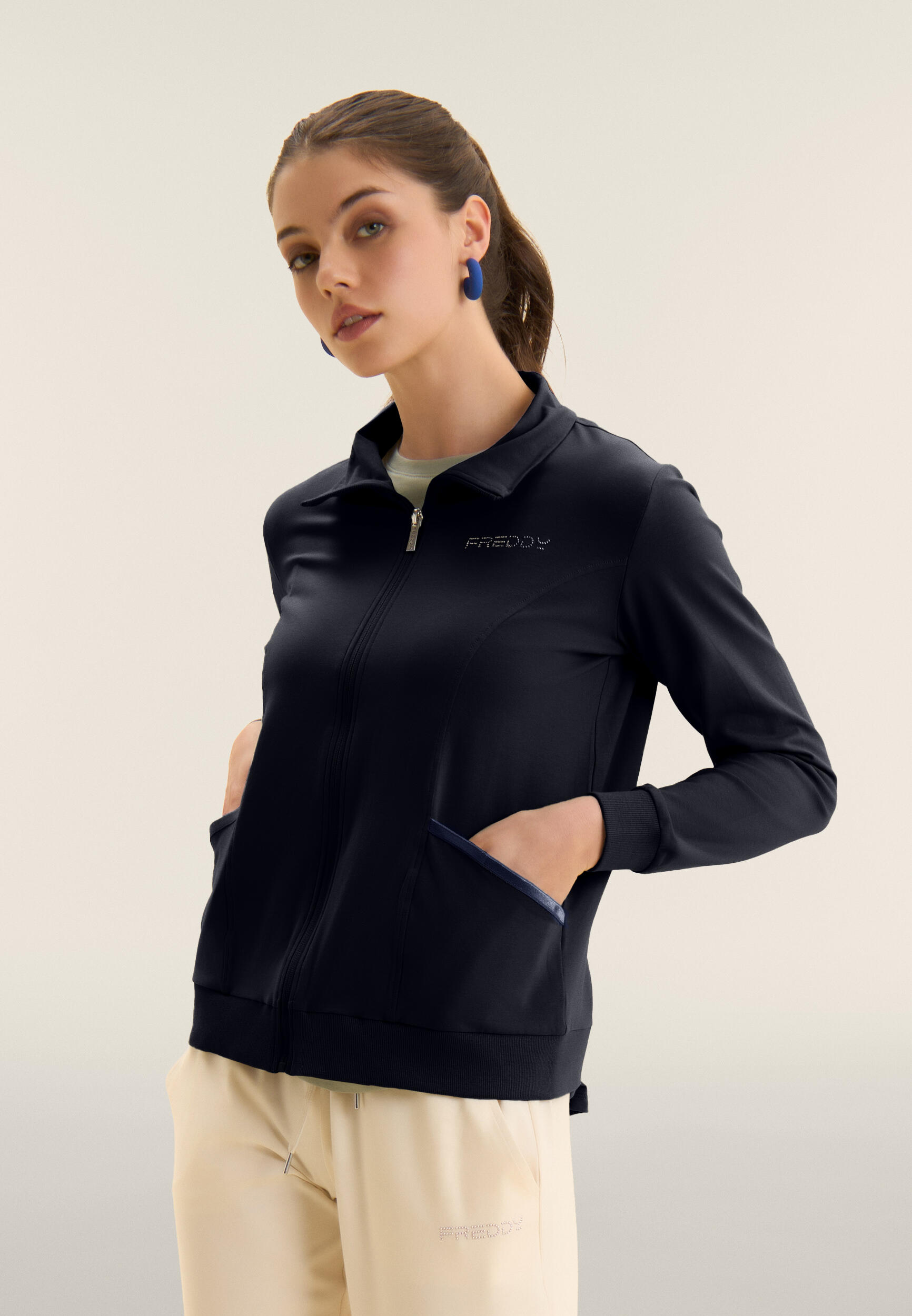 Felpa con Zip e Collo Alto in Jersey Elasticizzato 2/4