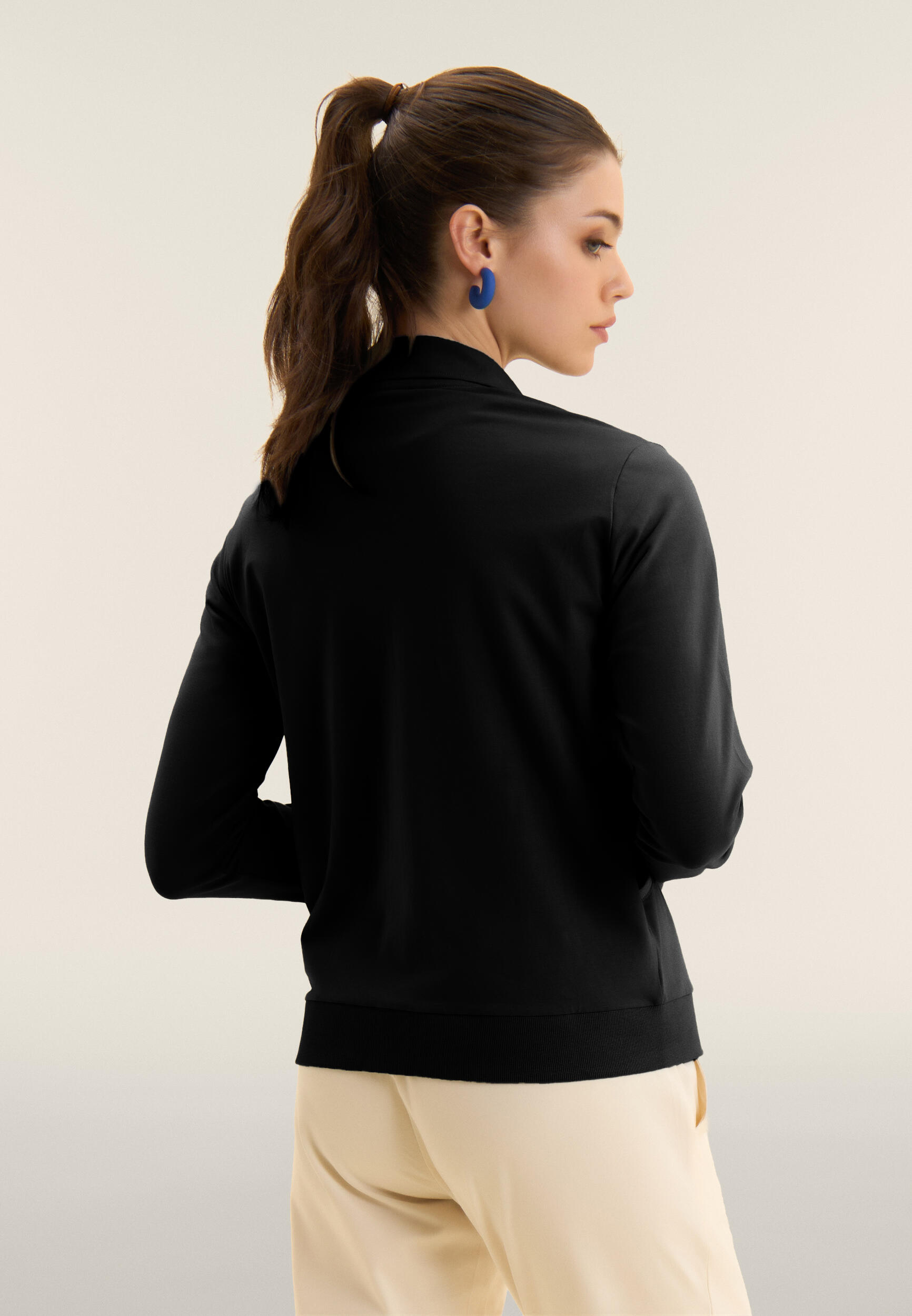 Felpa con Zip e Collo Alto in Jersey Elasticizzato 3/4