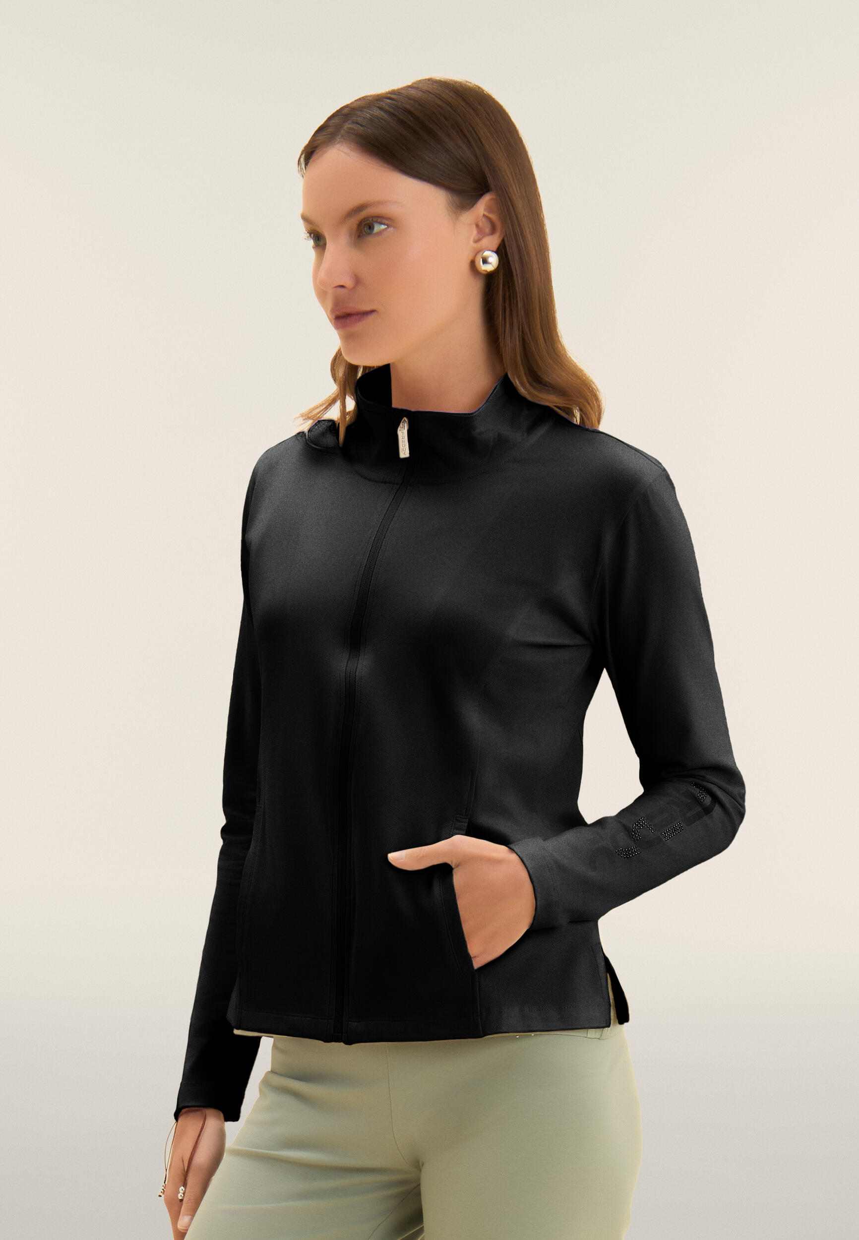 Sweatshirt met ritssluiting en hoge kraag, FREDDY-logo op de mouw 2/4