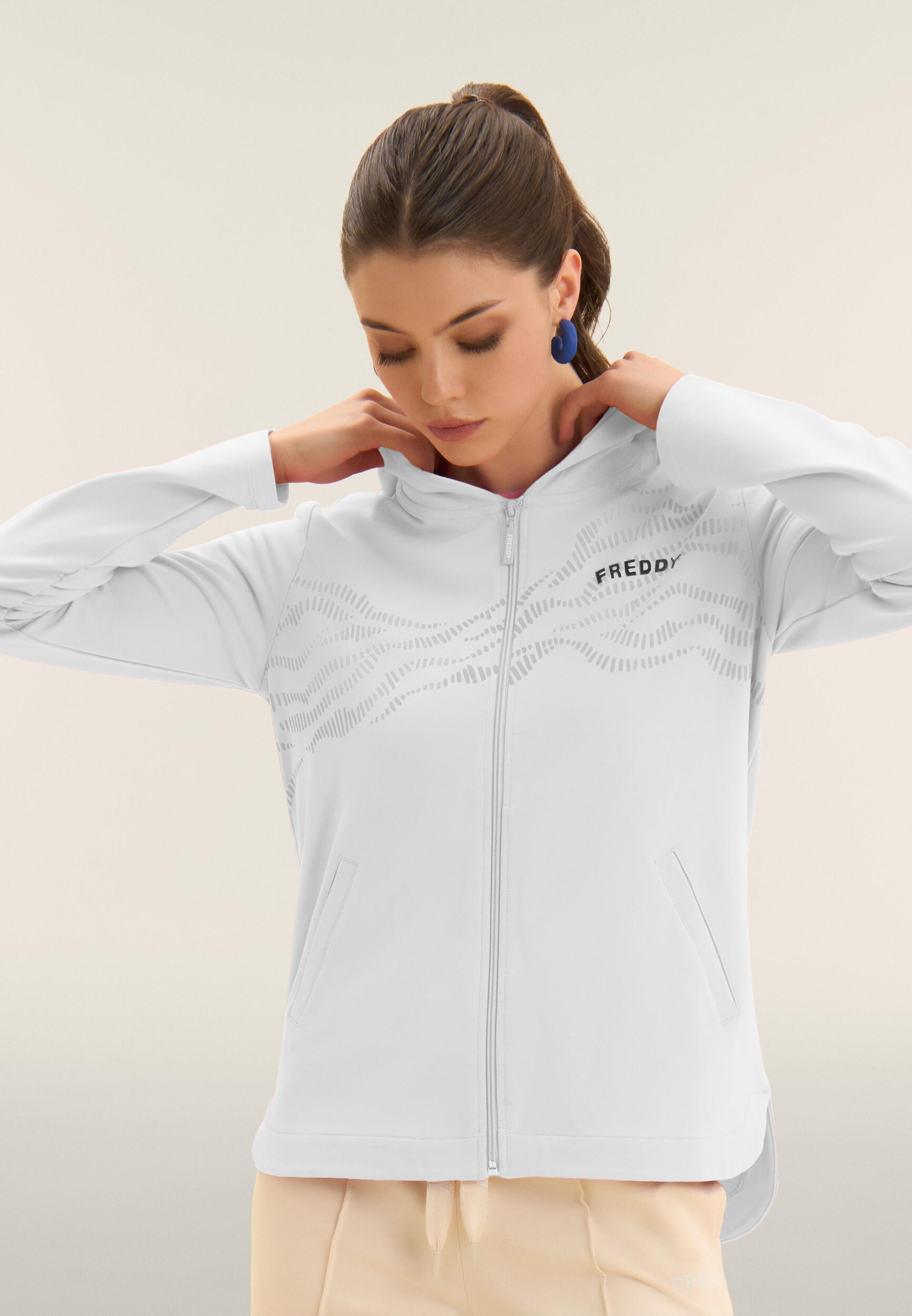 Felpa Cappuccio in French Terry con Zip e Motivo Grafico 2/4