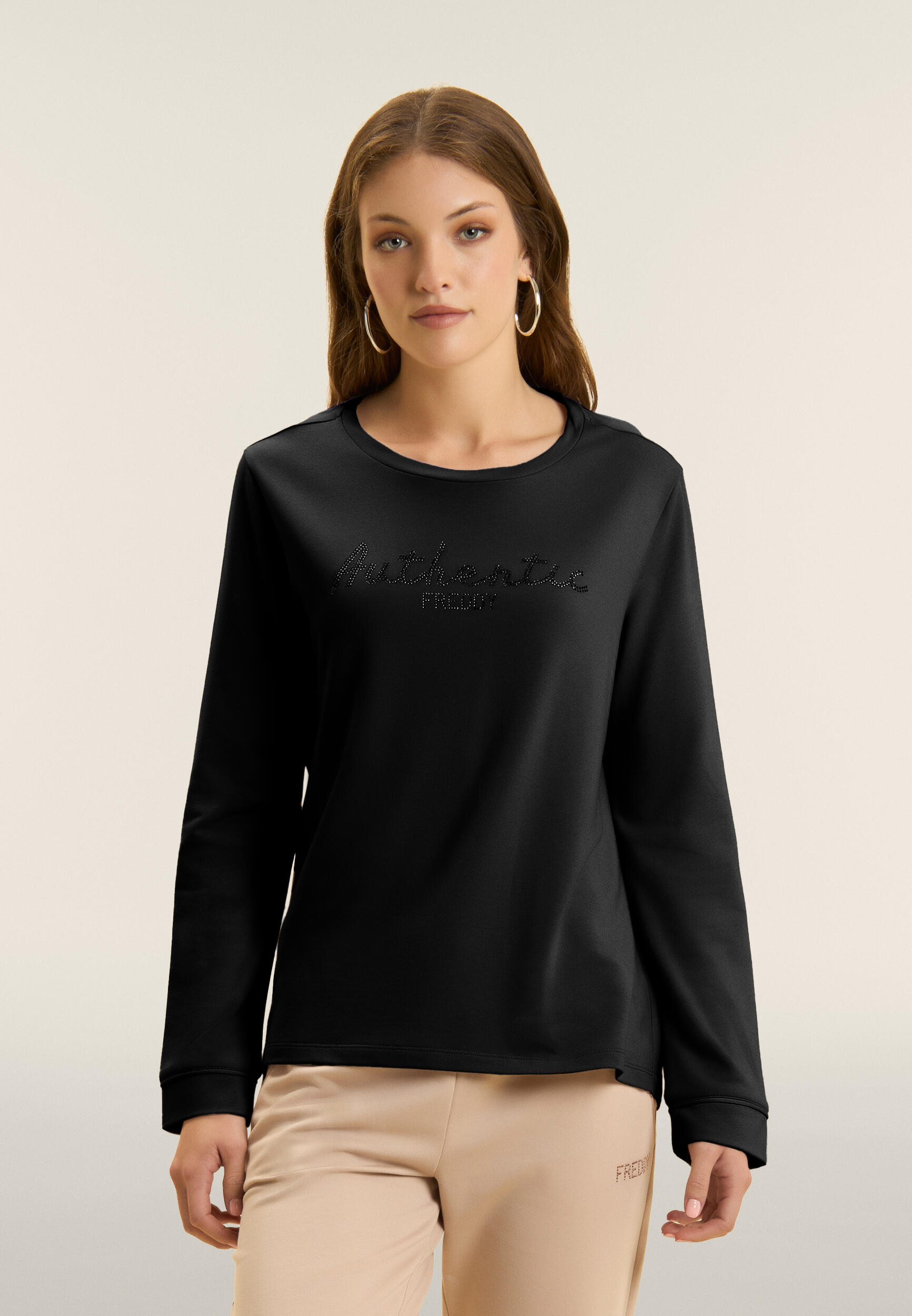 Felpa comfort fit con strass "Authentic" 2/4