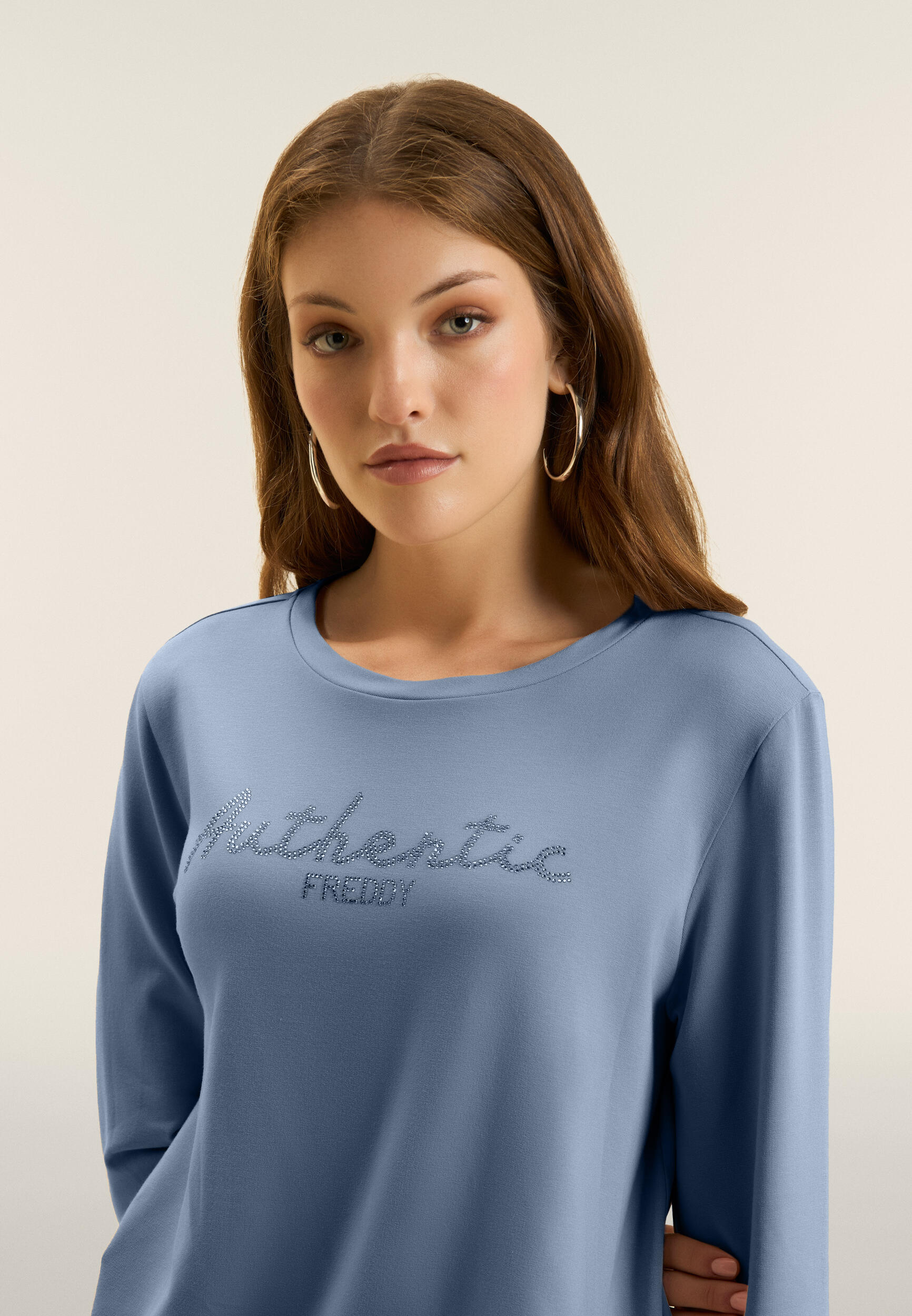 Felpa comfort fit con strass "Authentic" 4/4