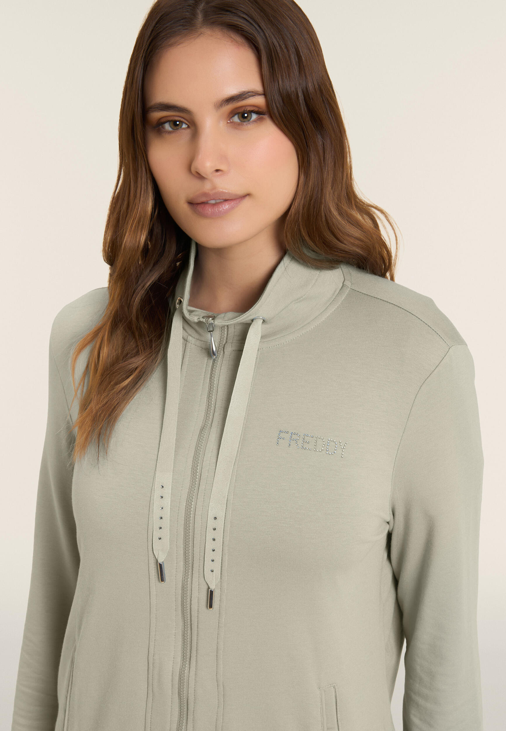 Sudadera de cremallera y cuello alto con logotipo FREDDY en strass 4/5