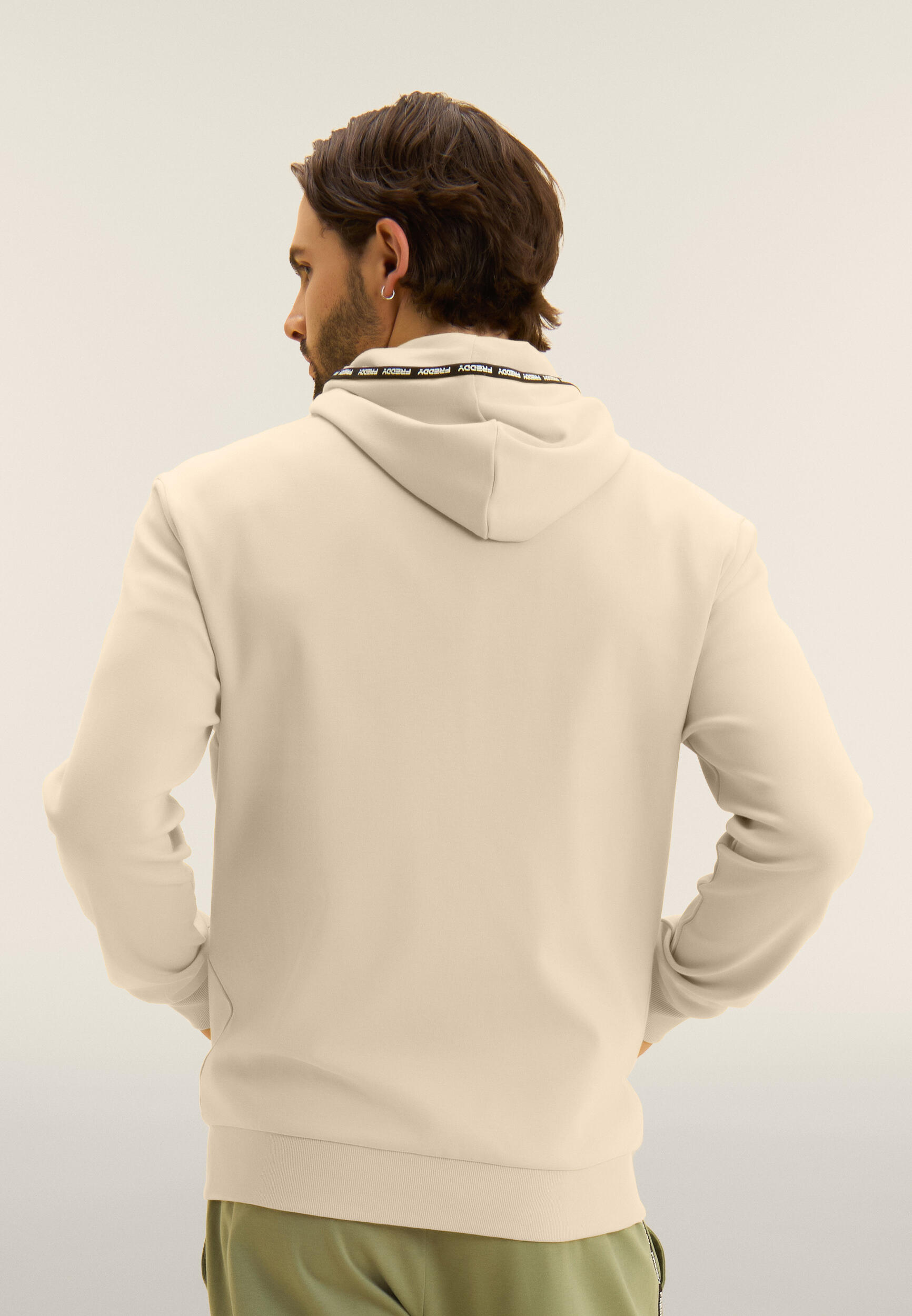 Felpa con cappuccio e zip in cotone interlock 3/4