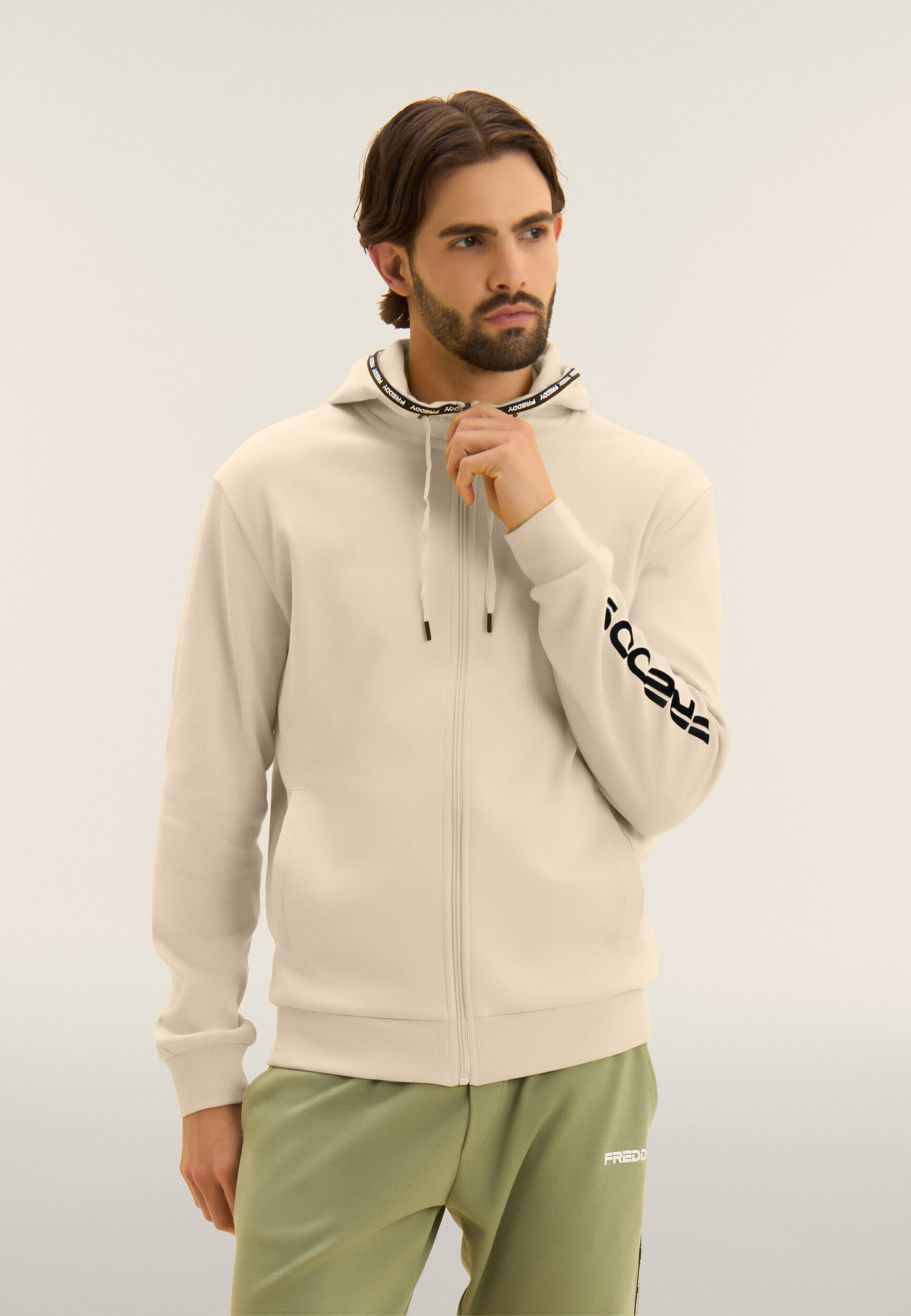 Felpa con cappuccio e zip in cotone interlock 2/4