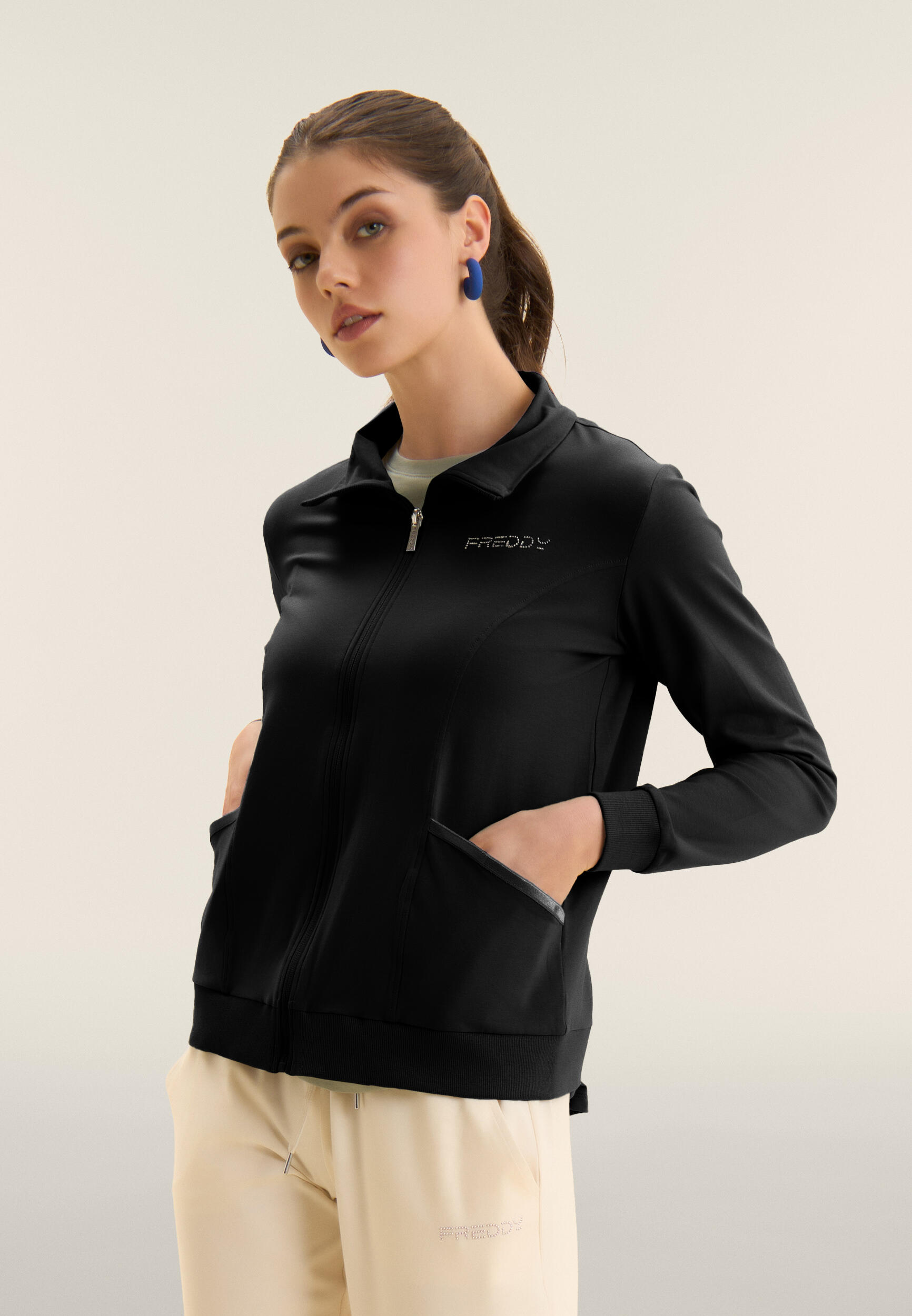 Felpa con Zip e Collo Alto in Jersey Elasticizzato 2/4