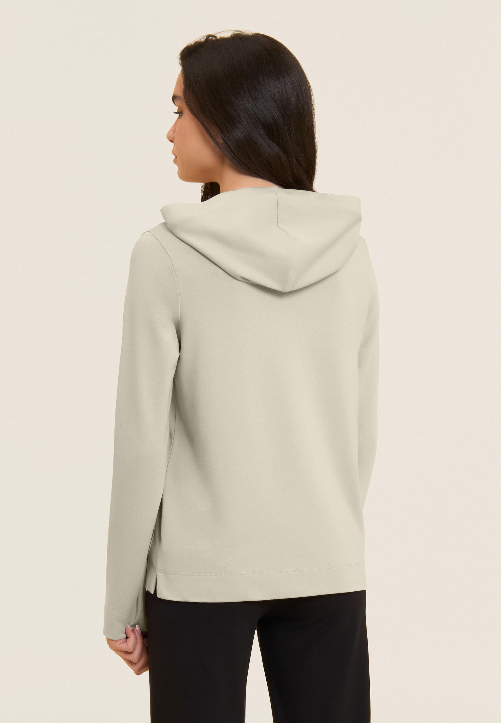 Felpa Cappuccio Zip con strass e inserto effetto seta 3/5