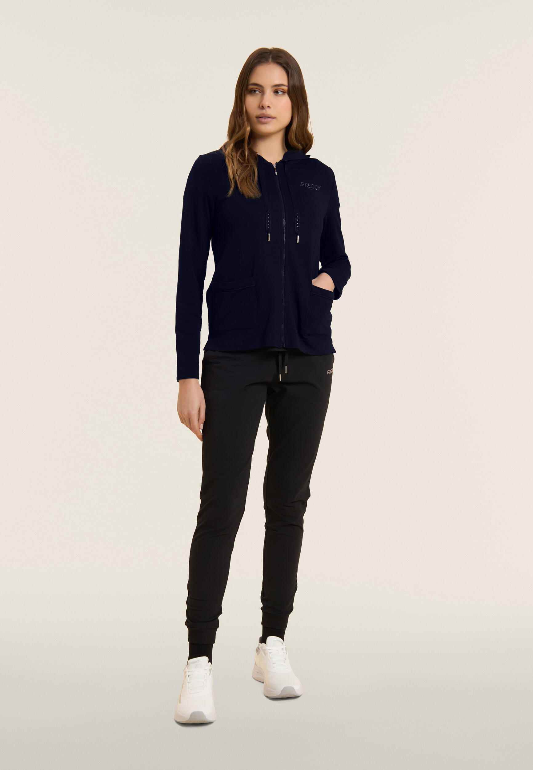 Felpa Cappuccio Zip con strass e inserto effetto seta 5/5