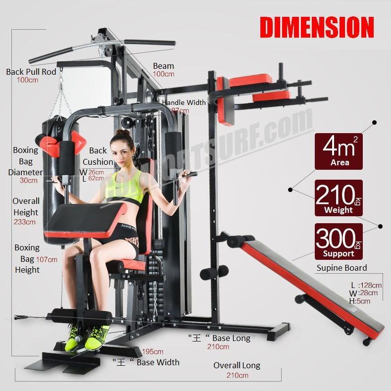 210KG Gym Fitness 3 Stack Multi Station Strength Trainer Training ...