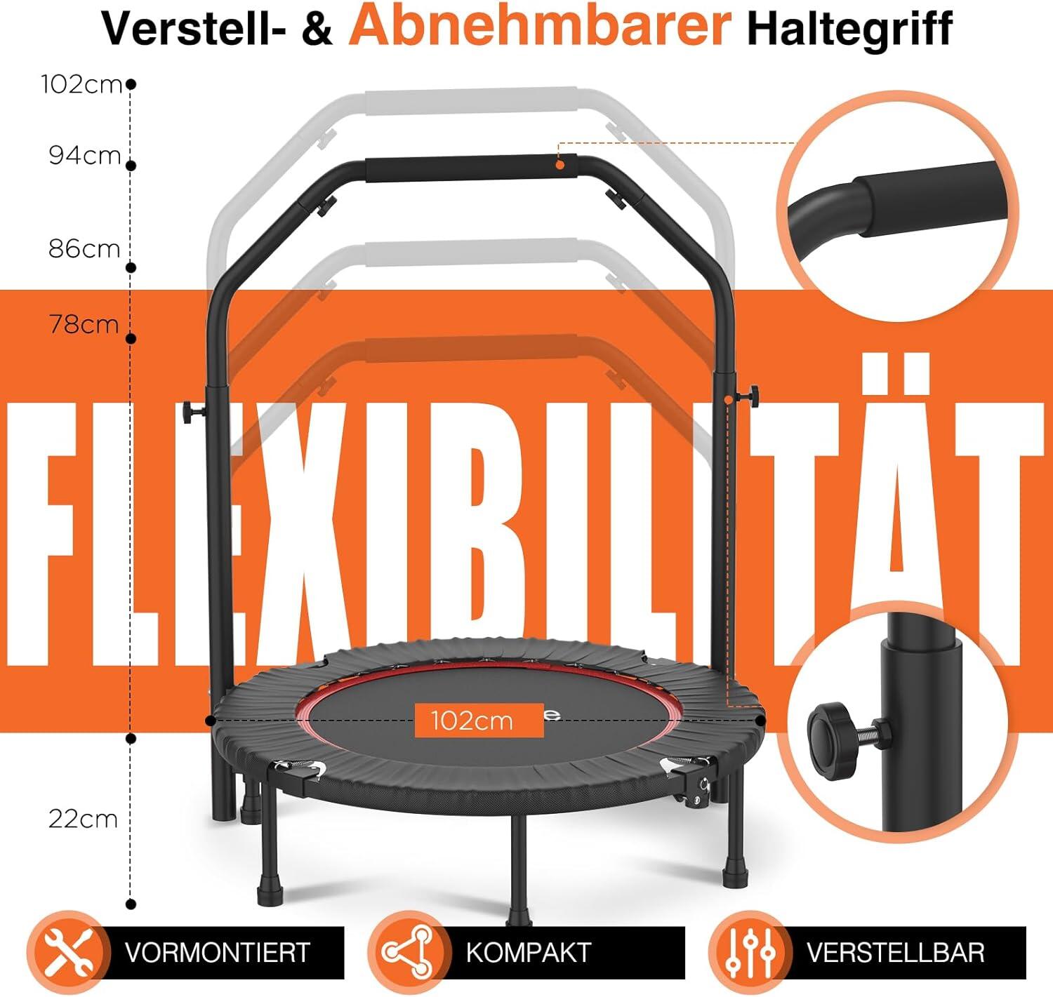 DH FitLife Indoor-Fitness-Trampolin Ø102 cm faltbar 5/7