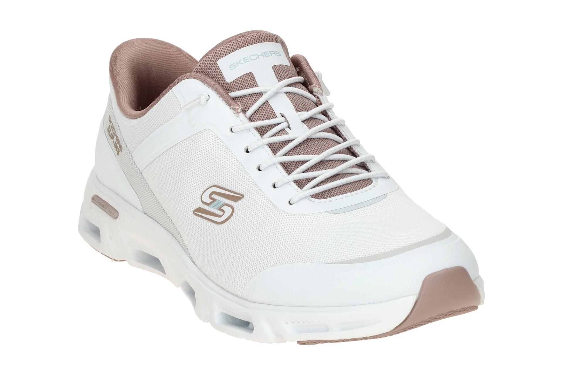 Skechers Glide Step Schuhe weiß altrosa Damen SLIP INS 104616 3/7