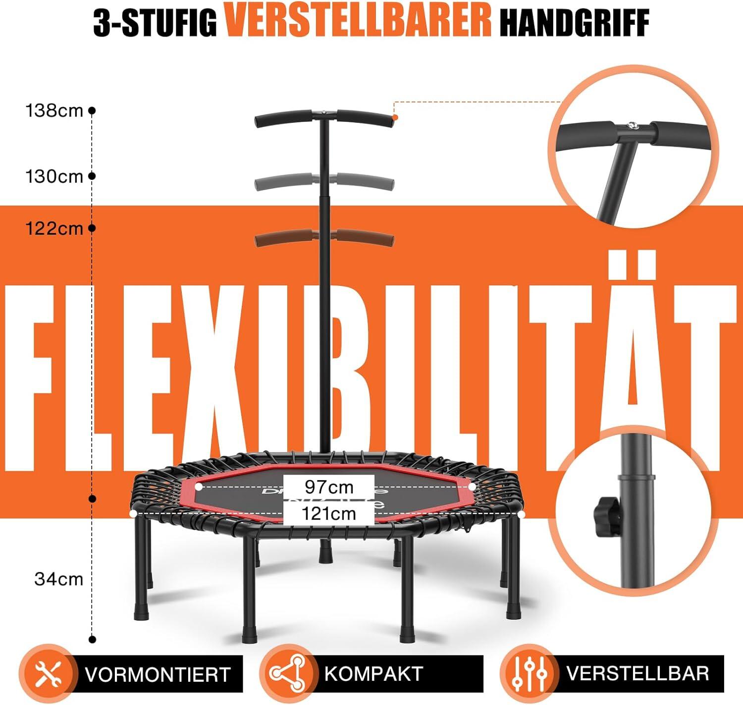 DH FitLife Indoor-Fitness-Trampolin Ø121 cm faltbar 6/7