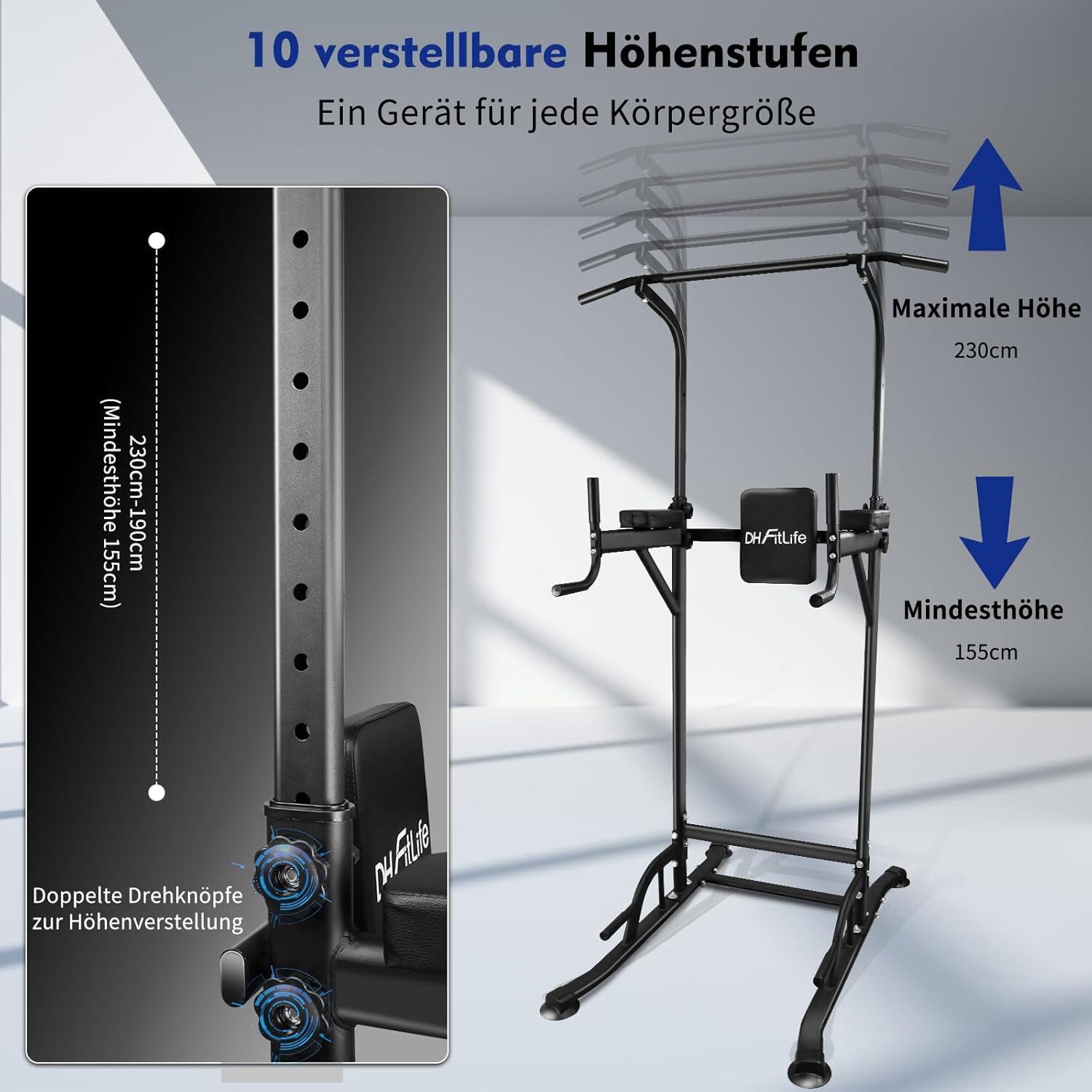 DH FitLife Power Tower Dip-Station mit Klimmzugstange und Dip-Barren 2/7