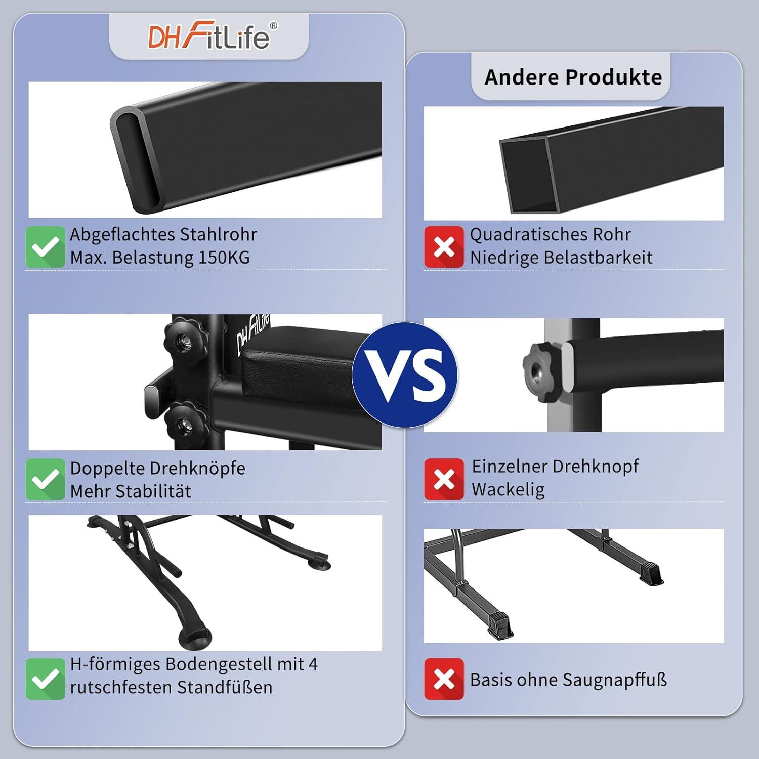 DH FitLife Power Tower Dip-Station mit Klimmzugstange und Dip-Barren 5/7