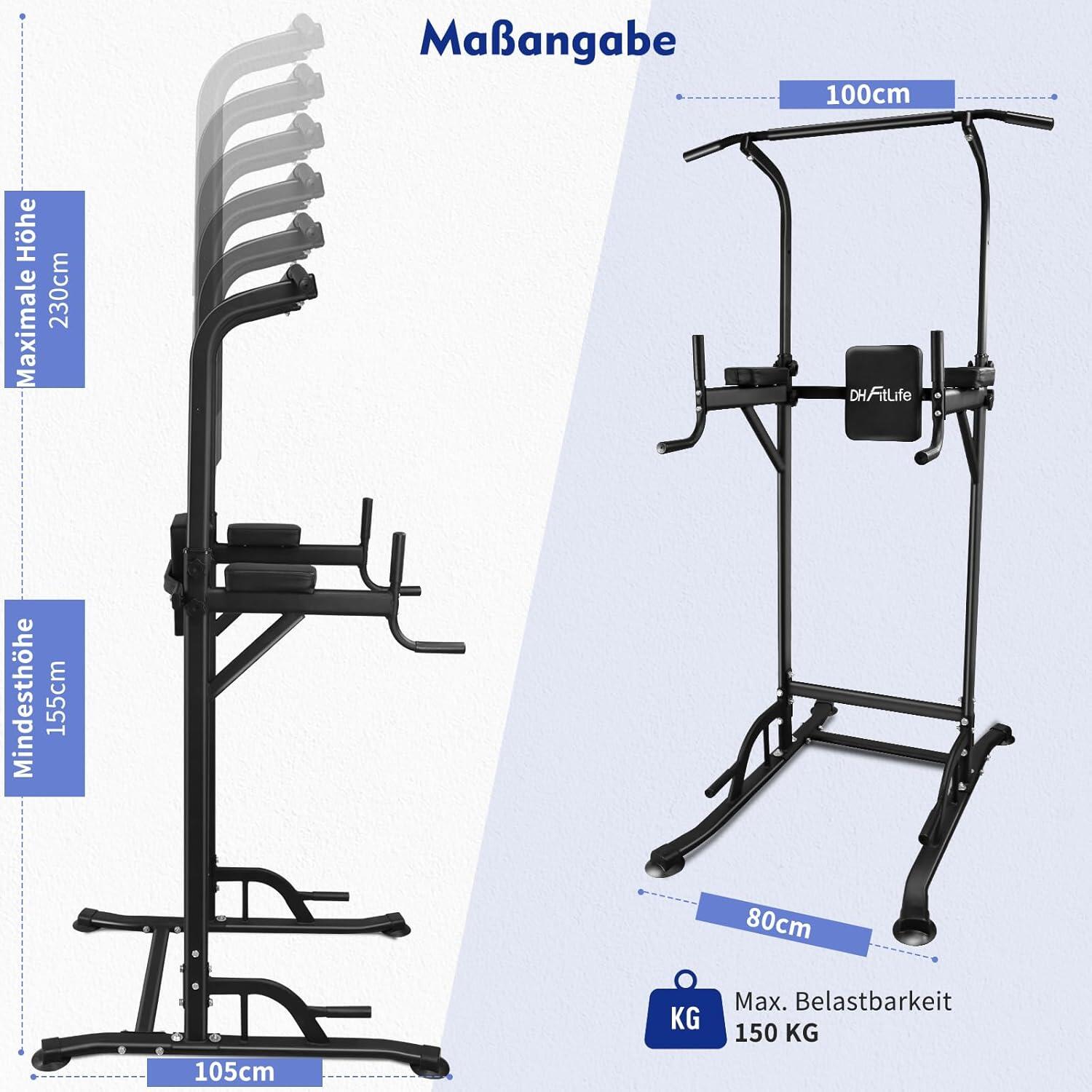 DH FitLife Power Tower Dip-Station mit Klimmzugstange und Dip-Barren 6/7