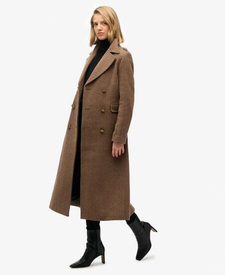 Manteau en Laine Mélangée à Double Boutonnage