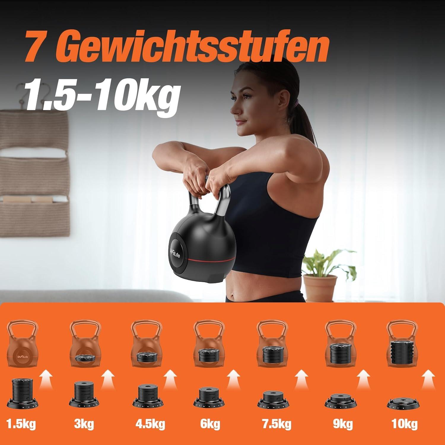 DH FitLife 7-in-1 Kettlebell-Set (1,5–10 kg) | Kettlebell mit 7 Gewichtsstufen 3/7