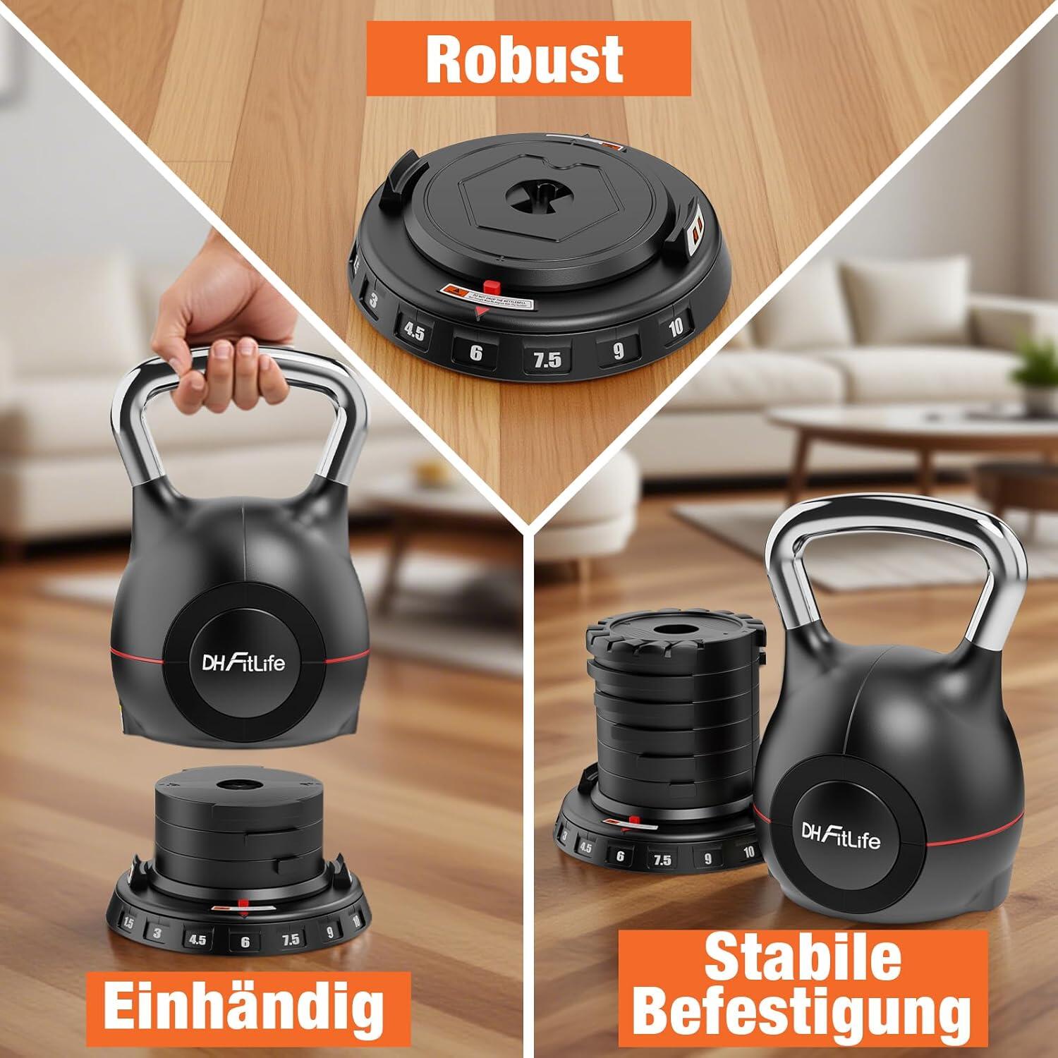 DH FitLife 7-in-1 Kettlebell-Set (1,5–10 kg) | Kettlebell mit 7 Gewichtsstufen 5/7