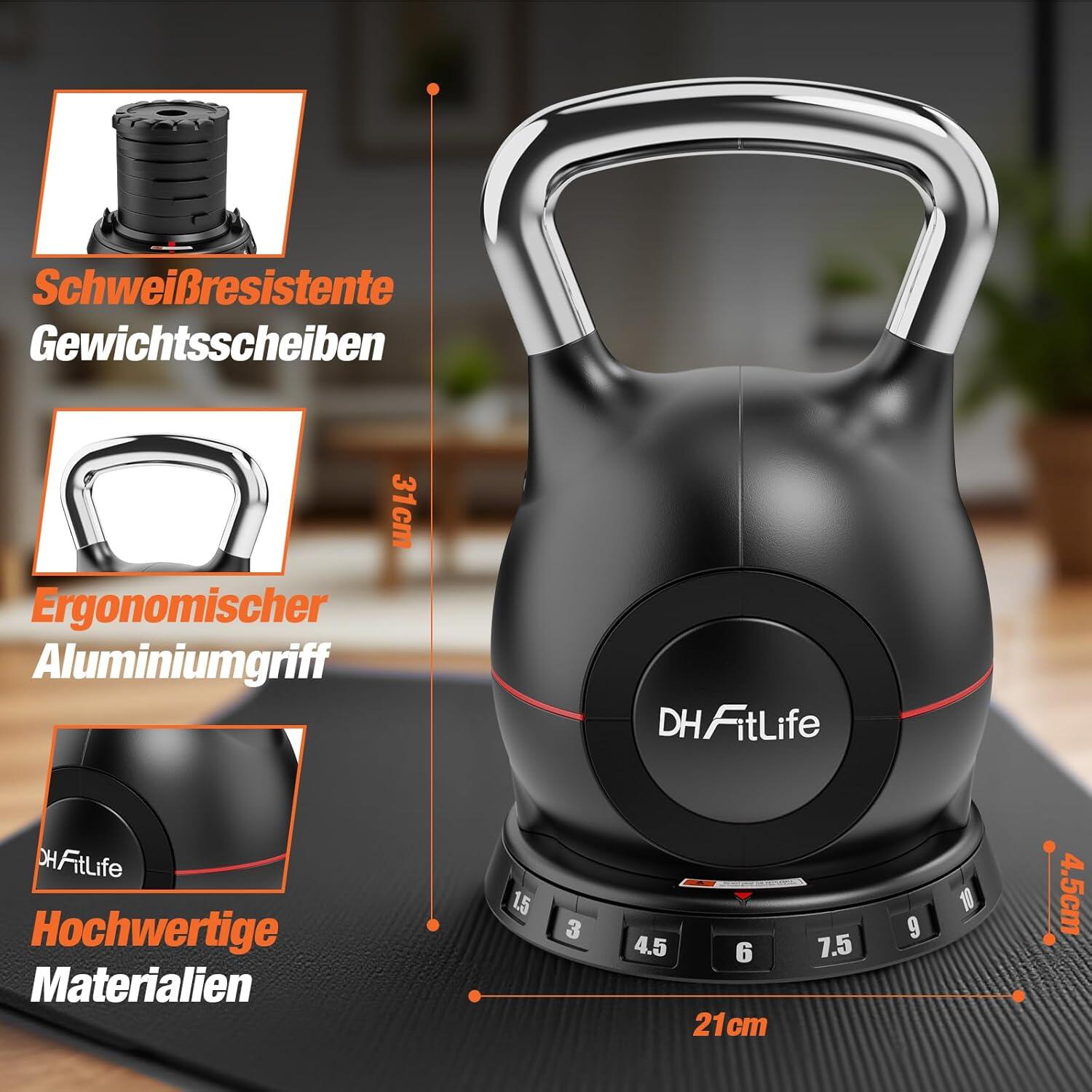 DH FitLife 7-in-1 Kettlebell-Set (1,5–10 kg) | Kettlebell mit 7 Gewichtsstufen 6/7