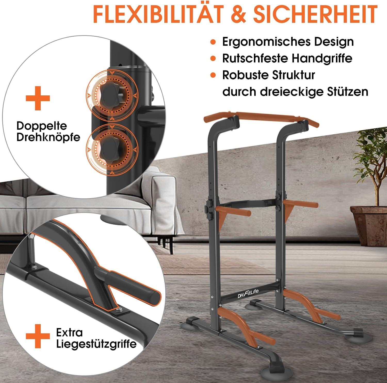 DH FitLife Power Tower Dip-Station | Freistehende Klimmzugstange 4/7