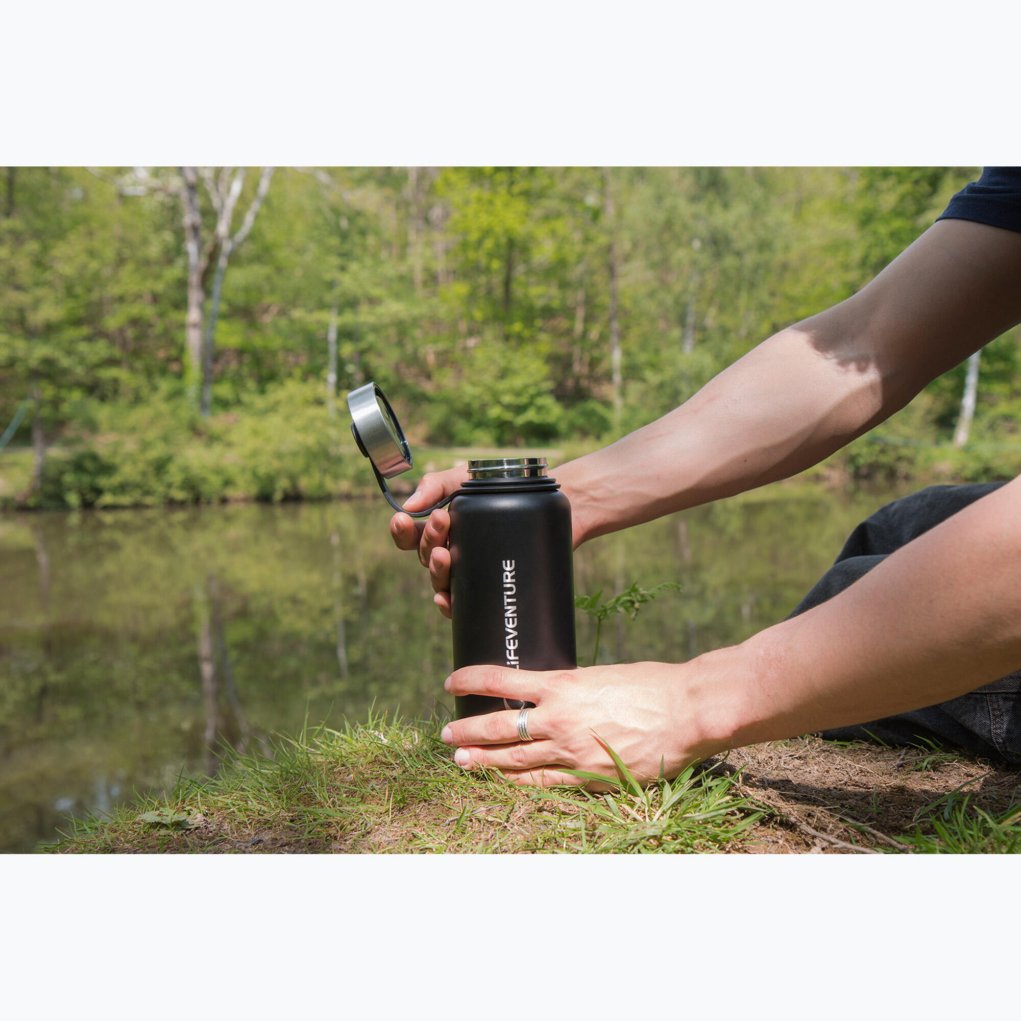 Botella aislante LIFEVENTURE Flask 1L negra - robustez y conservación térmica 5/7