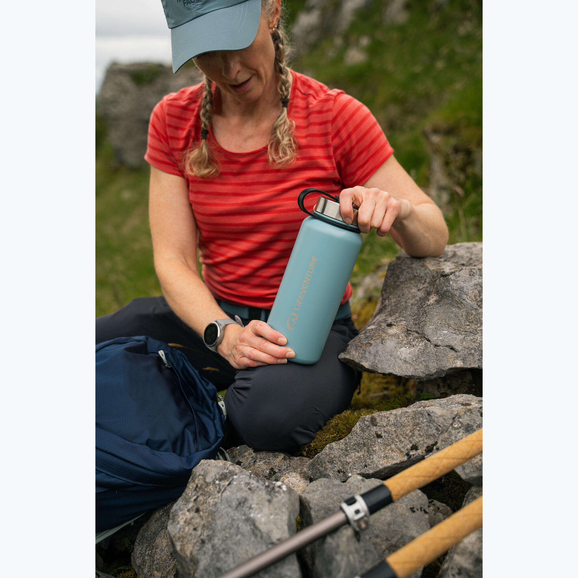 Thermos Lifeventure 1 L acier inoxydable bleu isolation TiV chaud 8h froid 24h 3/5