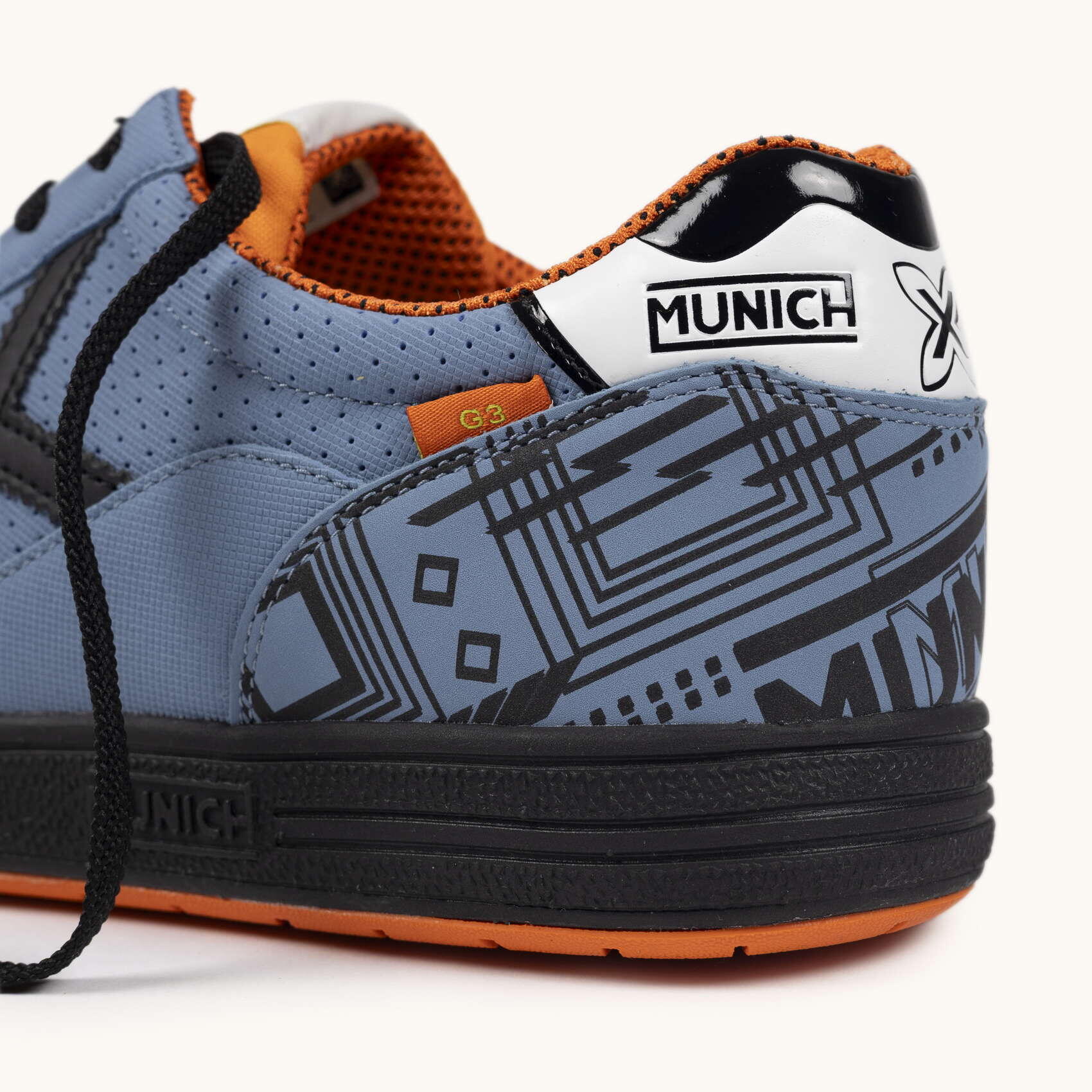 MUNICH G-3 449 Scarpe da calcio indoor blu lavanda e nero con arancione 2/5