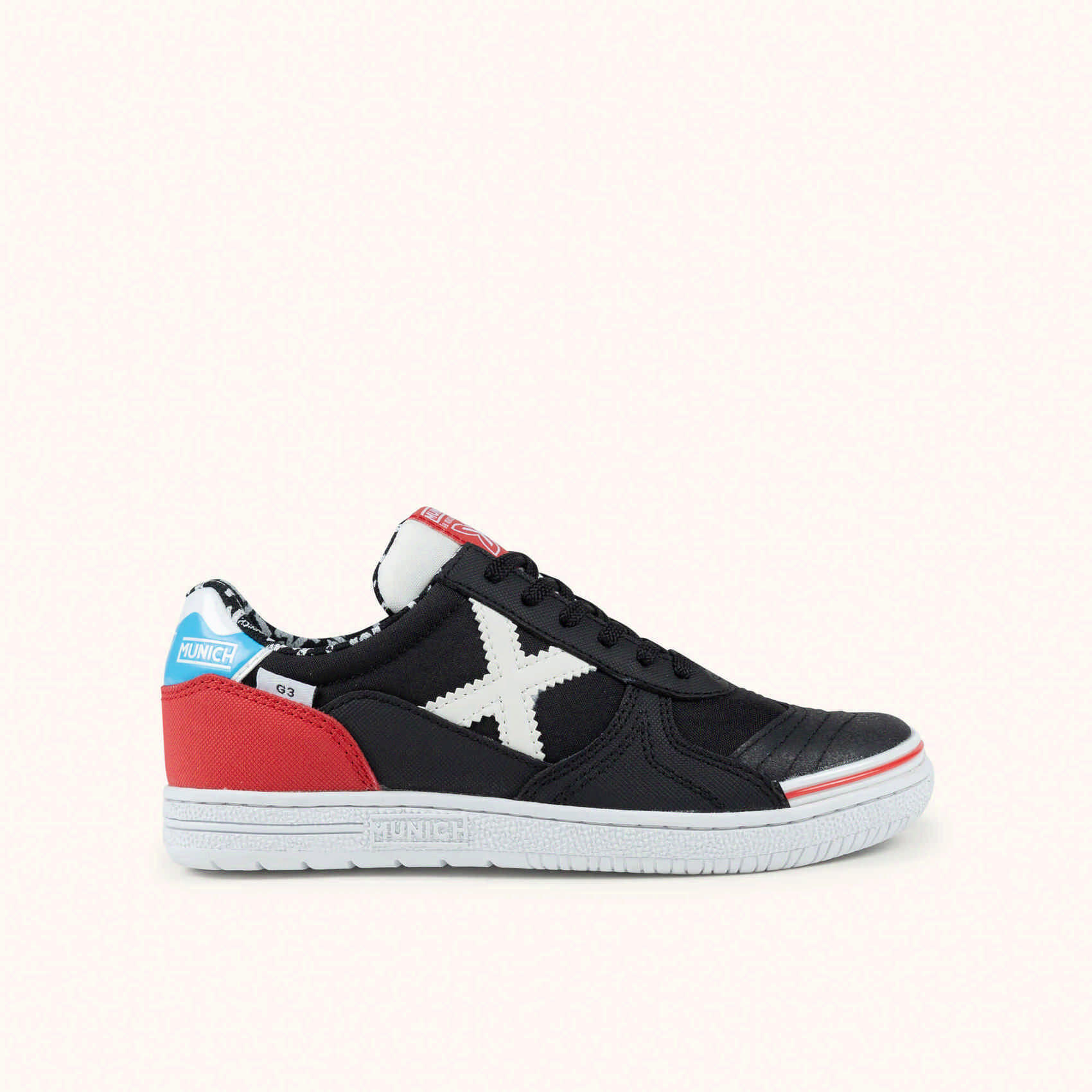 MUNICH G-3 KID 458 Zapatilla de Fútbol Sala Infantil Negra y Roja 1/5
