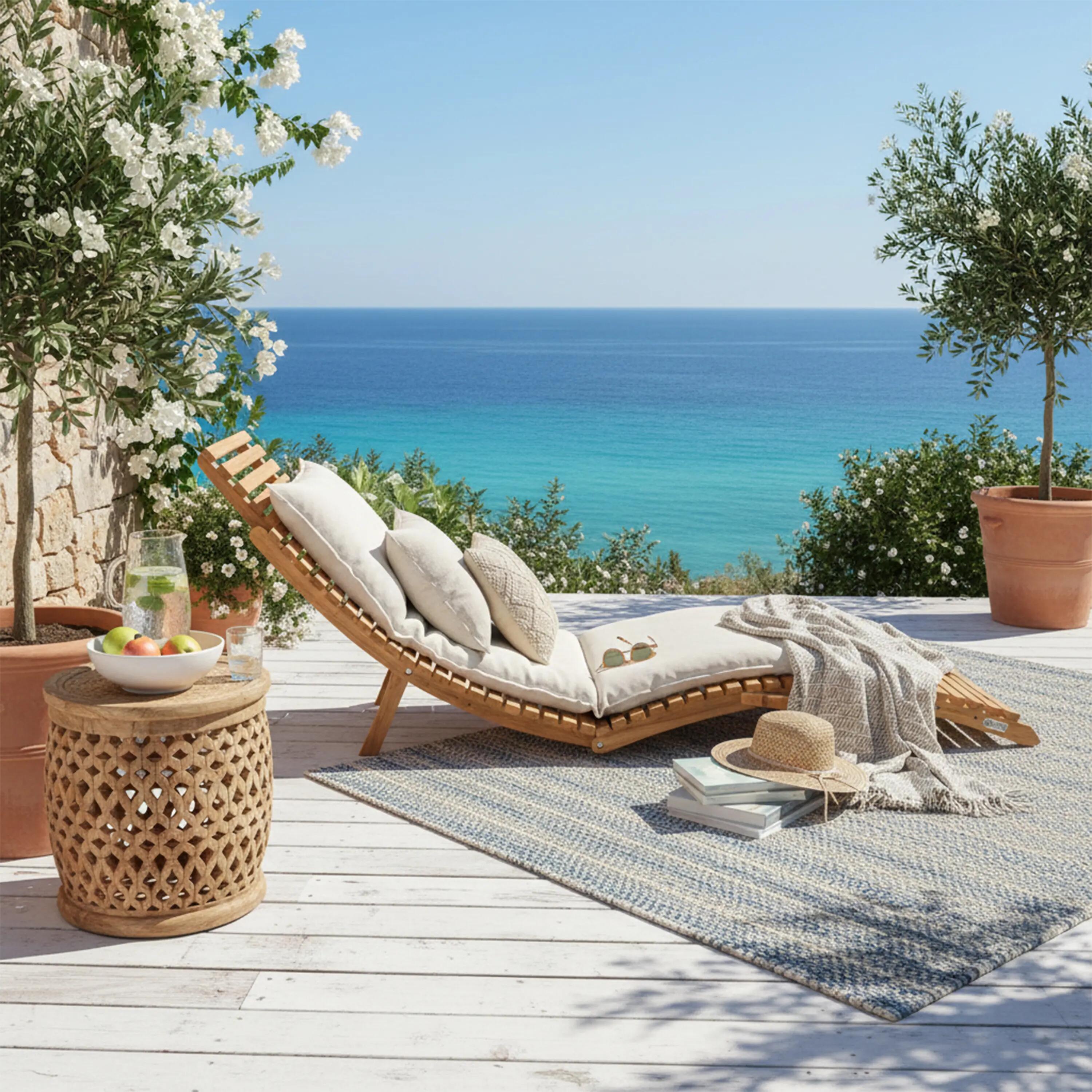Chaise Longue AXI Manny - Teck - Pliable - Appui-Tête 3/7