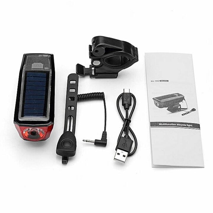 Lampa far inteligent solar cu claxon detasabil, multifunctional