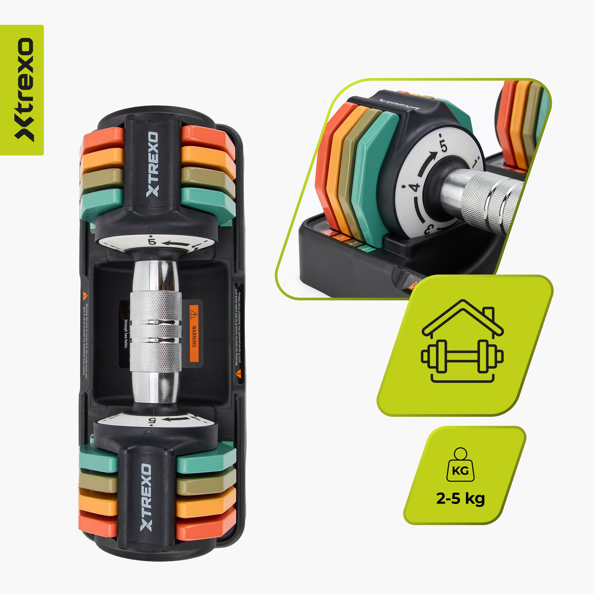 Set di Manubri Regolabili XTREXO MULTICOLOR 2x 5 kg 4/7
