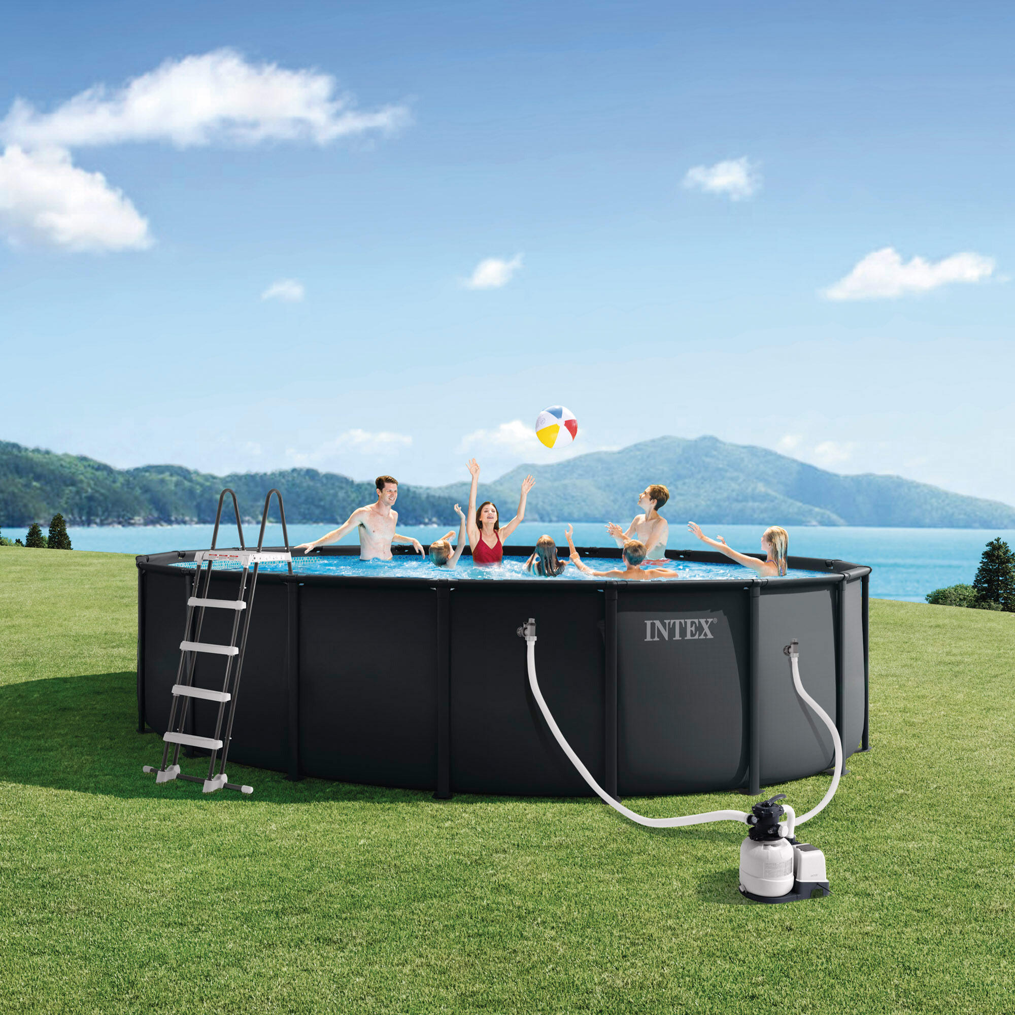 Piscina redonda desmontable D488x122 cm color gris oscuro, capacidad 19.156 l 2/7