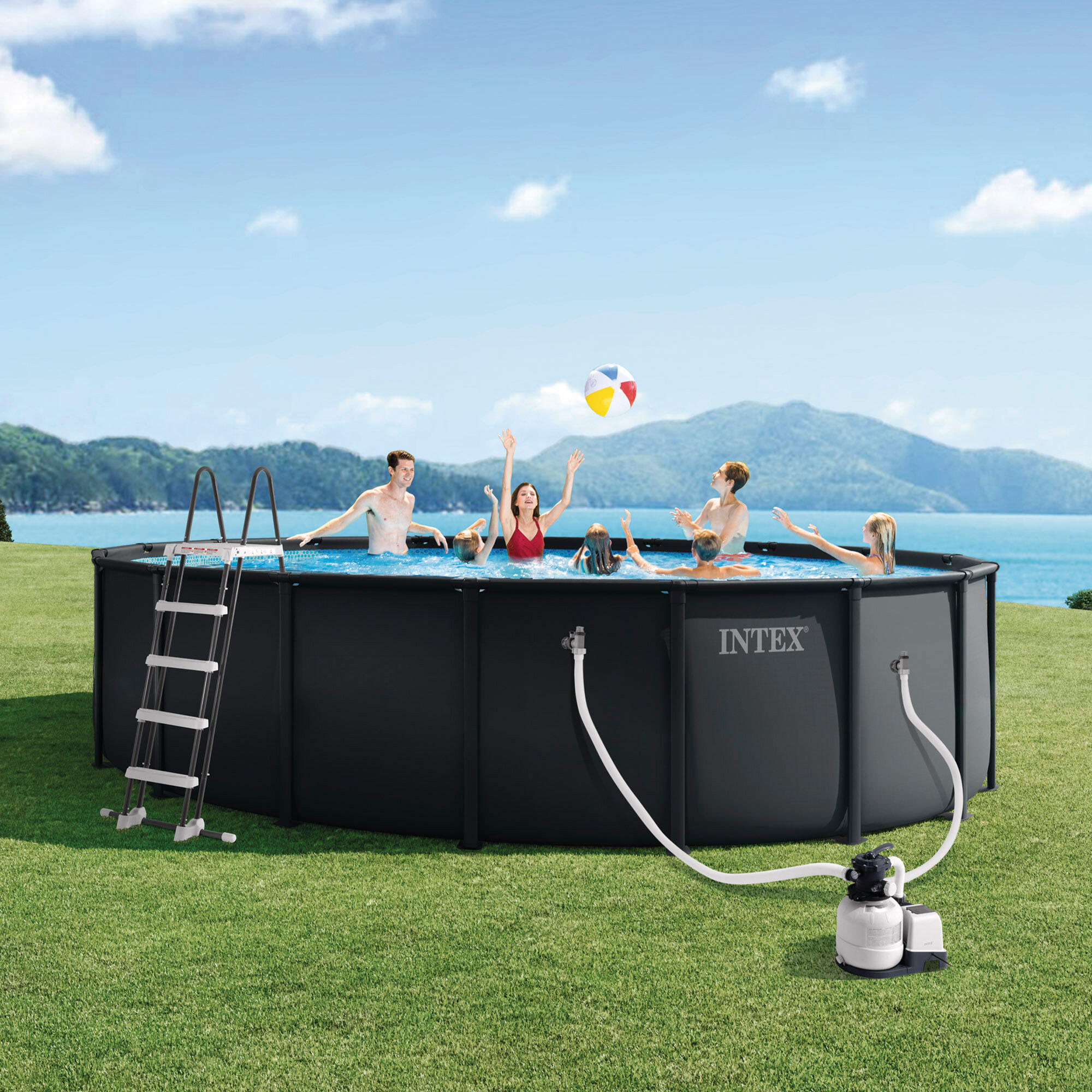 Piscina redonda desmontable D549x132 cm color gris oscuro, capacidad 26.423 l 2/7