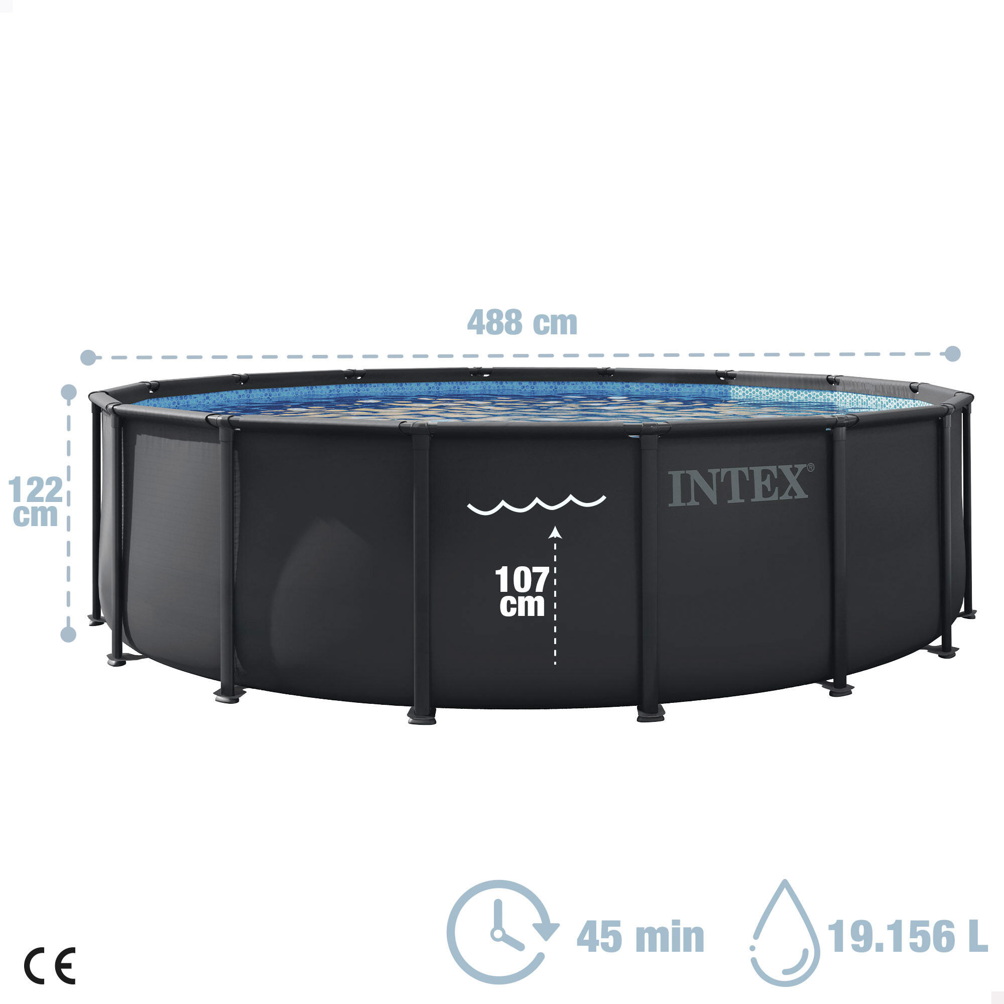 Piscina redonda desmontable D488x122 cm color gris oscuro, capacidad 19.156 l 4/7